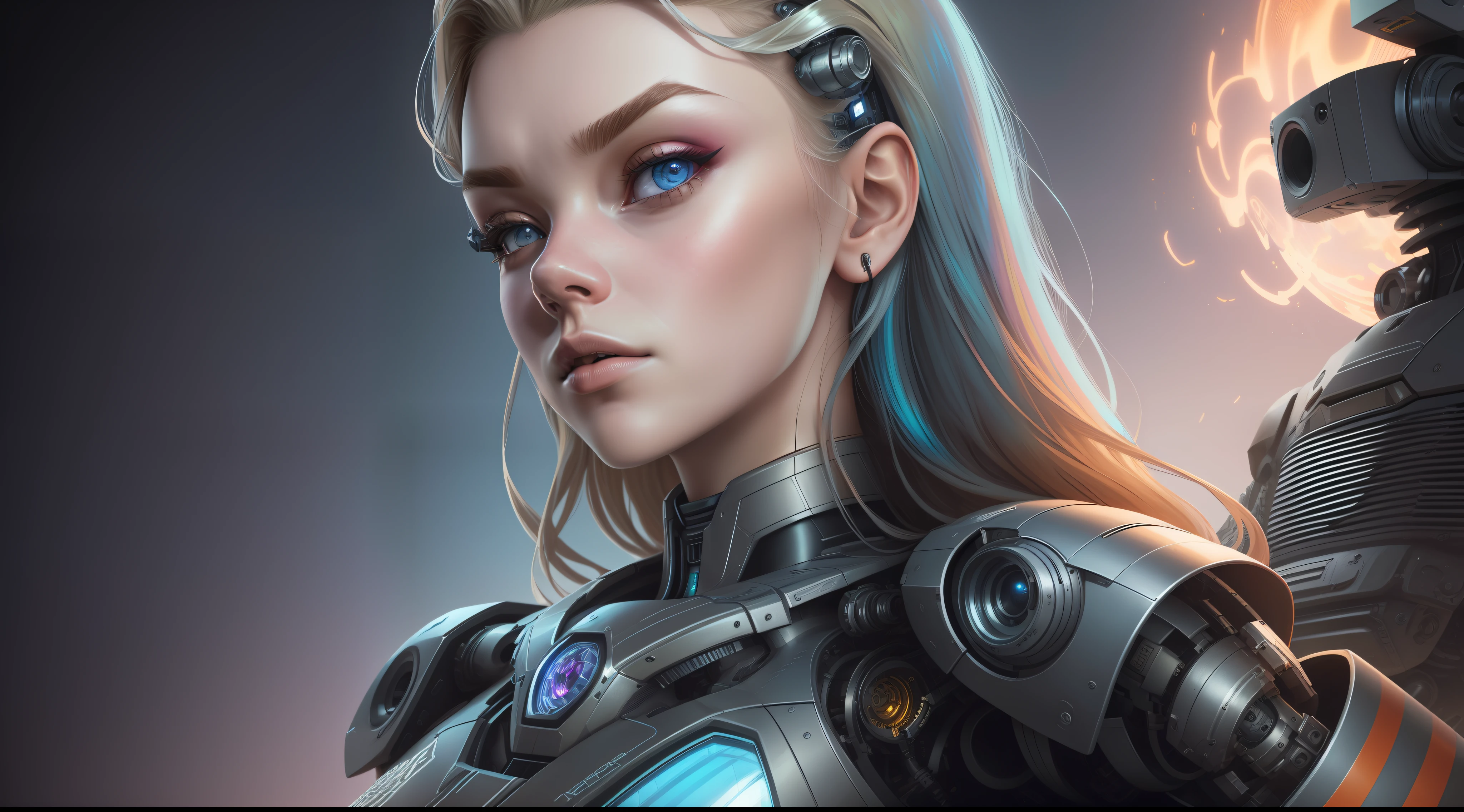 Natalie Dormer, full body potrait of a photorealistic beautiful woman, ((unfinished robot with missing parts)), (cybernetic android), Yosemite background, ((Geof Darrow inspired art)), intense coloration fantasy, light hair, a stunning realistic photograph 20 years , random colored hair, random color eyes, full body, cover, hyperdetailed painting, luminism, octane render, Bar lighting, complex, 8k resolution, fractal isometrics details, photorealistic face, hypereallistic cover photo awesome full color,