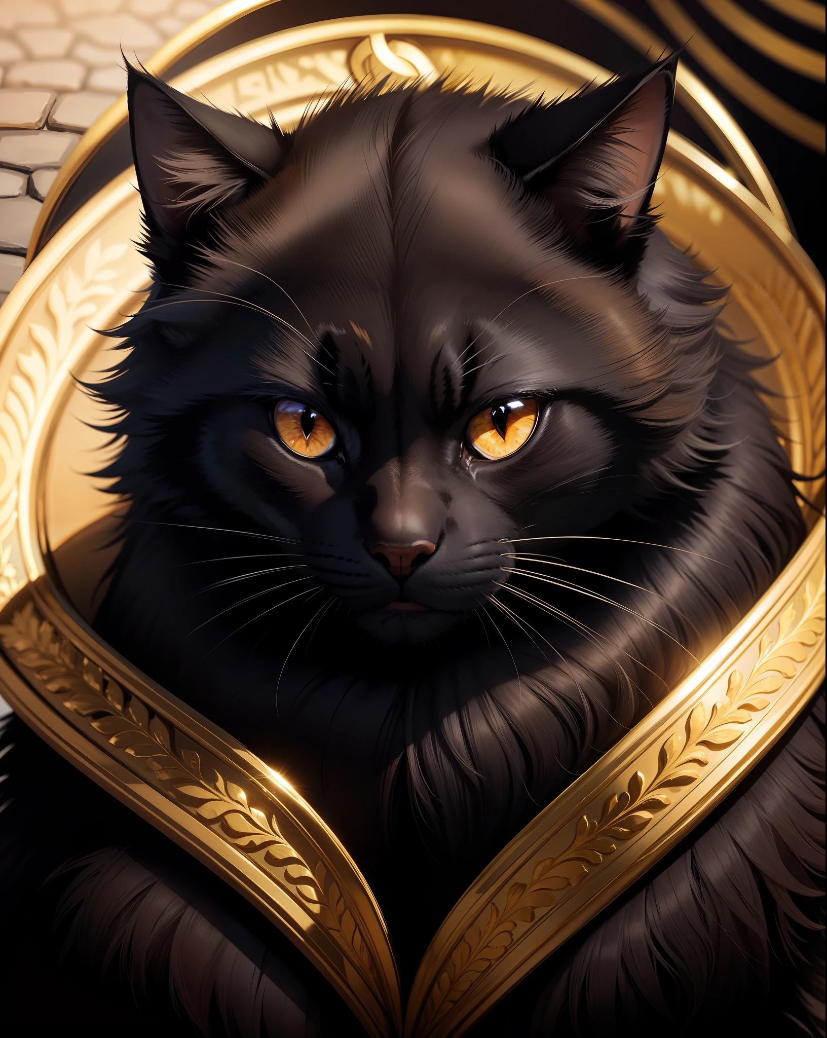 Black cat, golden eyes, king, 4k