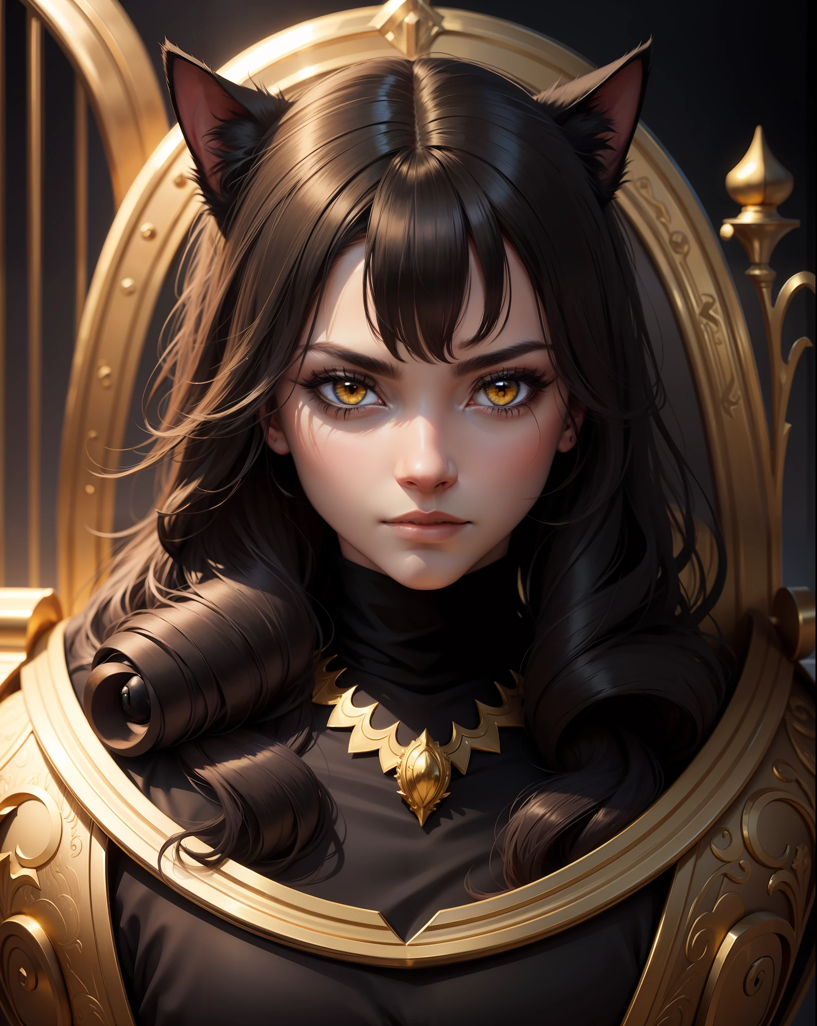 Black cat, golden eyes, king, 4k