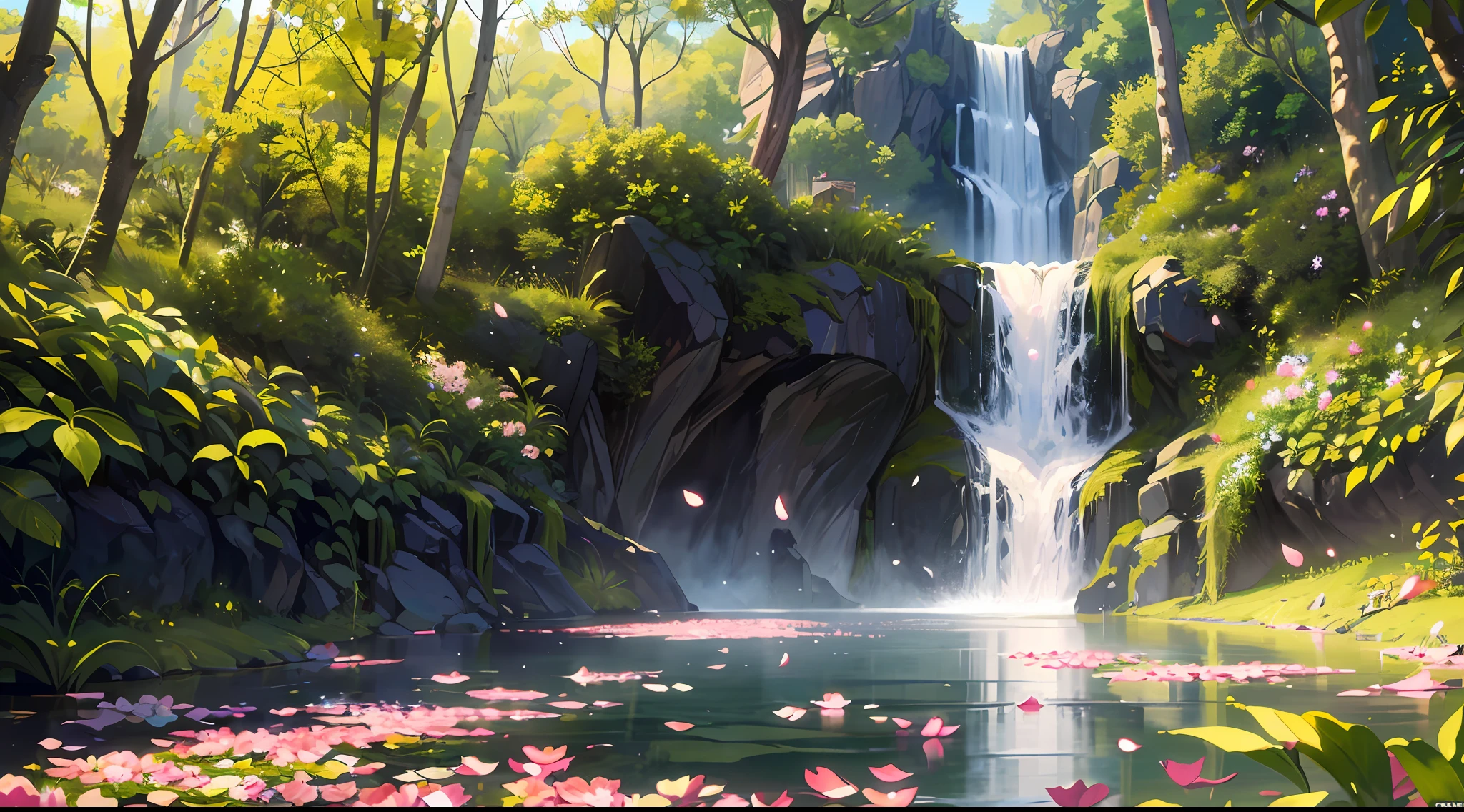 Masterpiece, best quality, (very detailed CG unity 8k wallpaper) (best quality), (best illustration), (best shadows) Nature's delicate leaves petals of various colors falling in the air light Tracking, super detailed