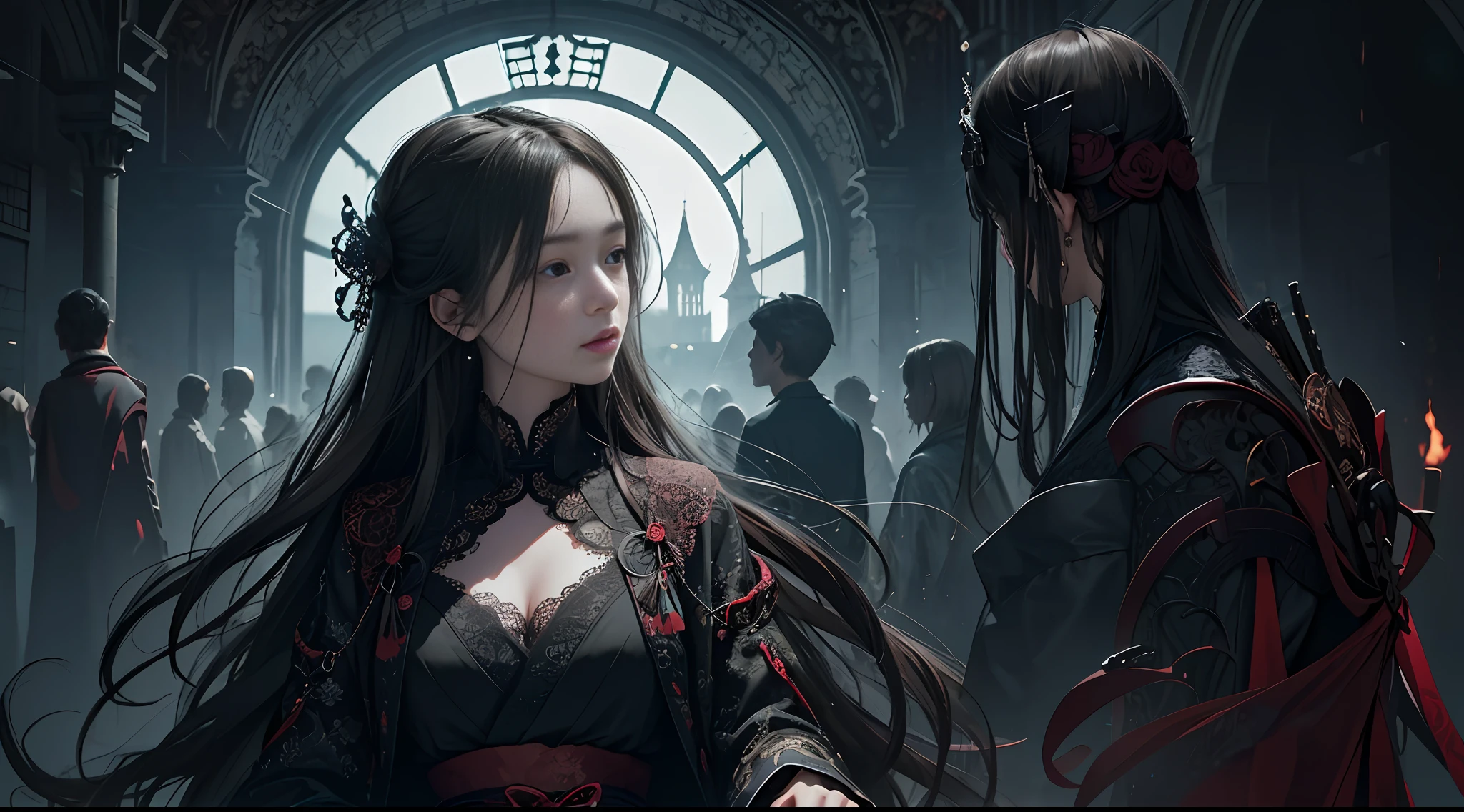 Official Art, Unity 8k wallpaper, super detailed, beautiful, beautiful, masterpiece, best quality,
dark, atmospheric, mystical, romantic, creepy, literature, art, fashion, showa era, decoration, intricacies, ironwork, lace, contemplation, emotional depth, supernatural, kimono
1 girl, solo, neck, bust composition