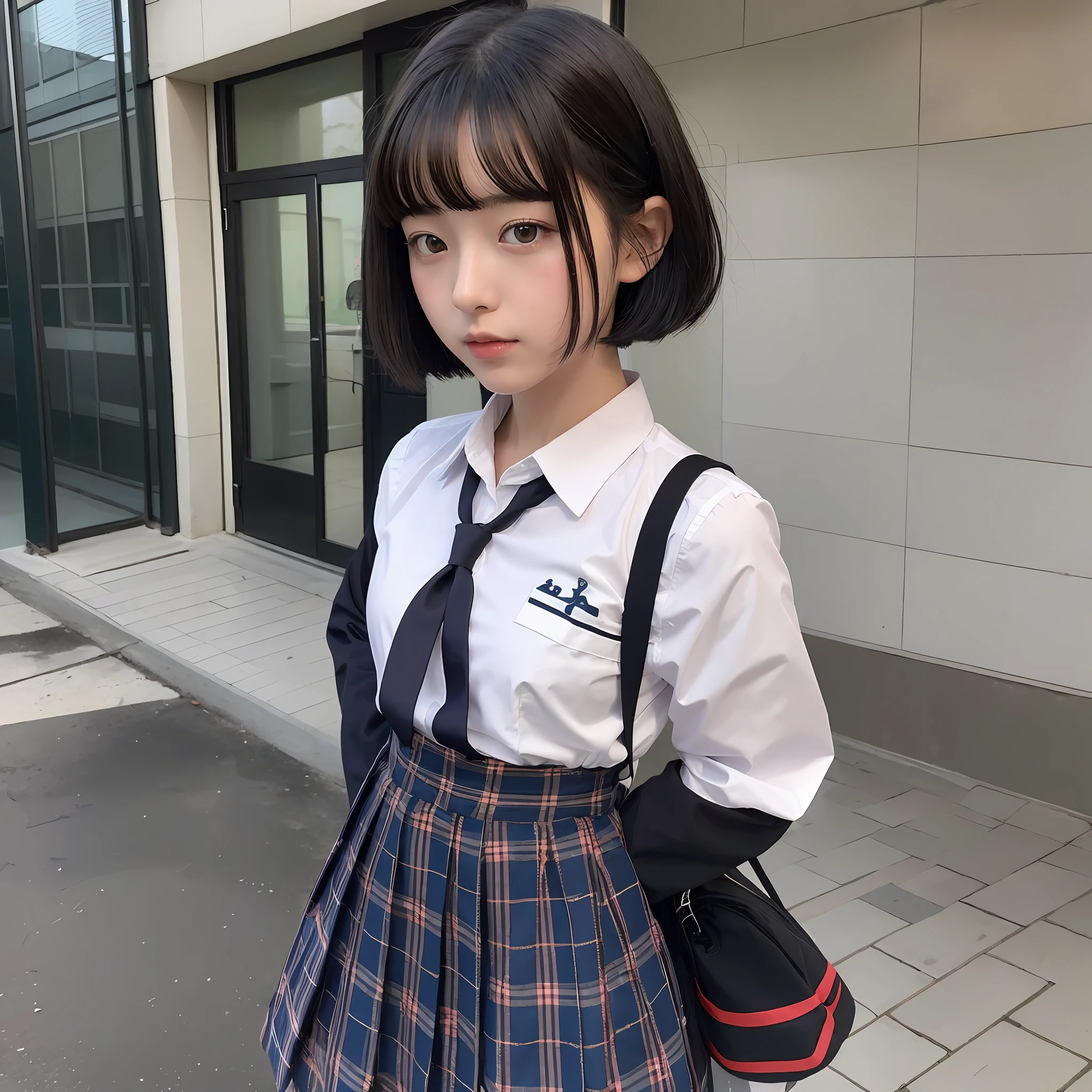 Beautiful photo Japanese girl school uniform ribbon short hair black hair exposed --auto --s2