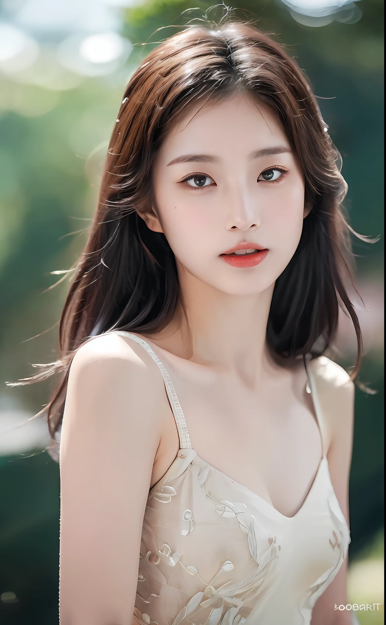 ((Best Quality, 8k, Masterpiece: 1.3)), Focus: 1.2, Perfect Body Beauty: 1.4, Buttocks: 1.2, ((Layered Haircut)), (Wet Clothes: 1.1), (Rain, Street:1.3), (Breasts: 1.2), Slip Dress, White Dress, (Baneau Dress: 1.2), Highly Detailed Face and Skin Texture, Fine Eyes, Double Eyelids, Whitened Skin, Long Hair, (Shut Up: 1.5), Bare Shoulders, Shoulder Close-up, (Bokeh background:1.5)