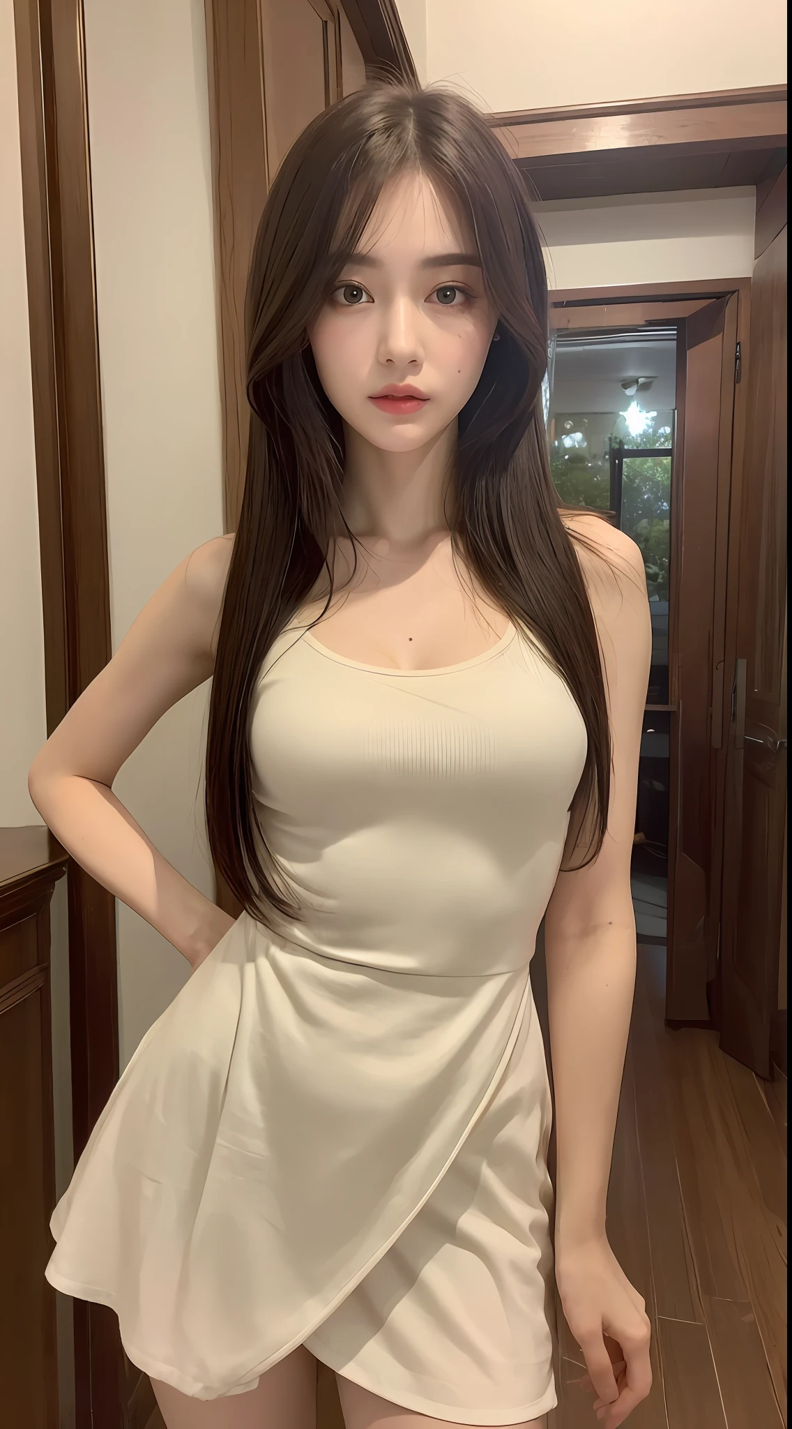 ((Best Quality, 8K, Masterpiece: 1.3)), 1girl, Slim Abs Beauty: 1.3, (Hairstyle Casual, Big Breasts: 1.2), Dress: 1.1, Super Fine Face, Delicate Eyes, Double Eyelids, Home