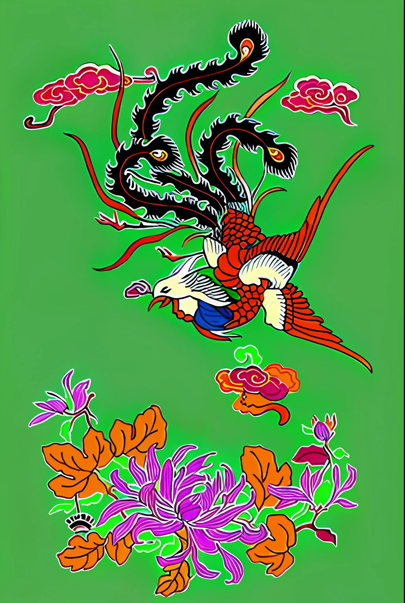 There is a drawing of birds and flowers on the page, inspired by Tanahara Tani Soda, inspired by Kanō Motonobu, inspired by Sōami