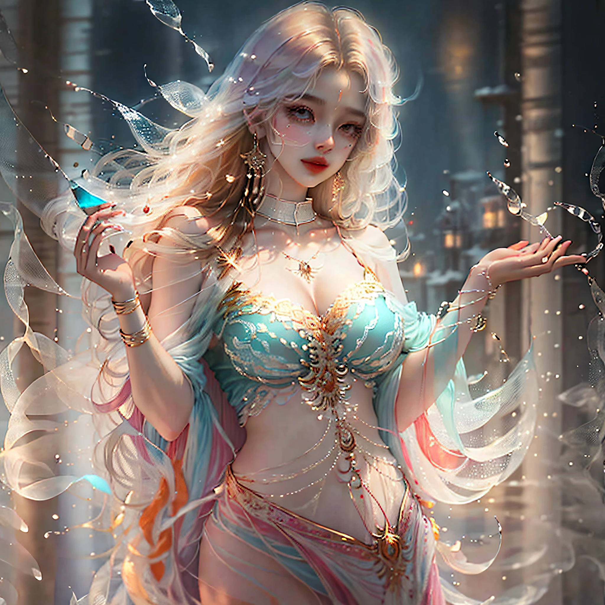 (original painting style + light elegant painting style), ((big breasts) + supple skin), shawl long hair, smart posture, youthful breath, radiant, hazy. --auto --s2