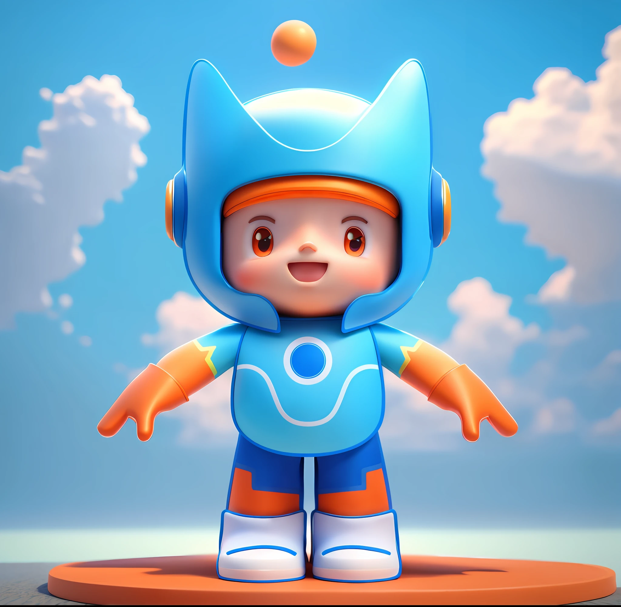 A , orange helmet, blue clothes, white gloves, white shoes, 3d rendering, Pixar style
