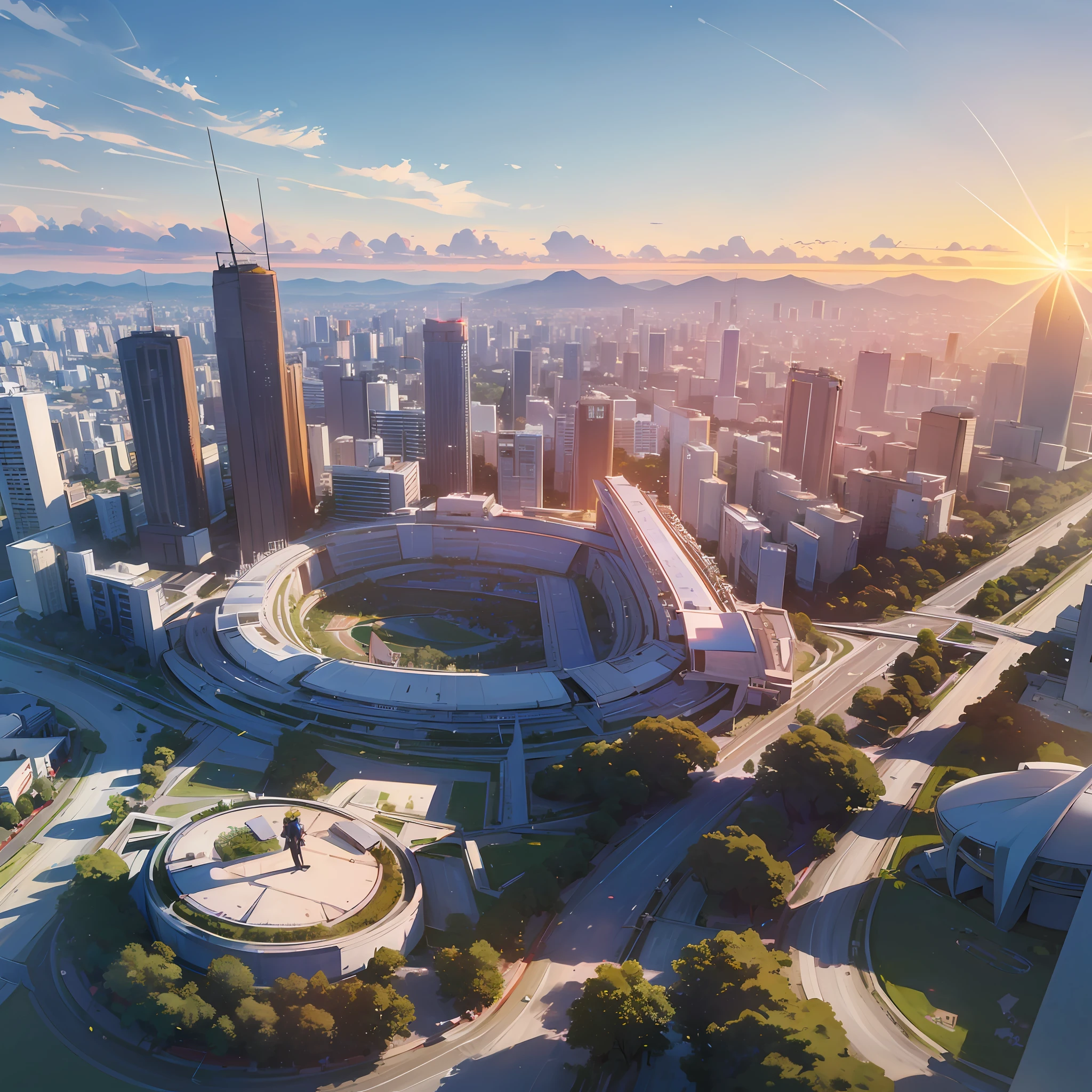 ((Realistic lighting, Best quality, 8K, Masterpiece: 1.3)), Clear focus: 1.2, ((1 drone)) flying over the city of Brasilia, ultra realistic national congress, Brazil, at sunrise --auto --s2