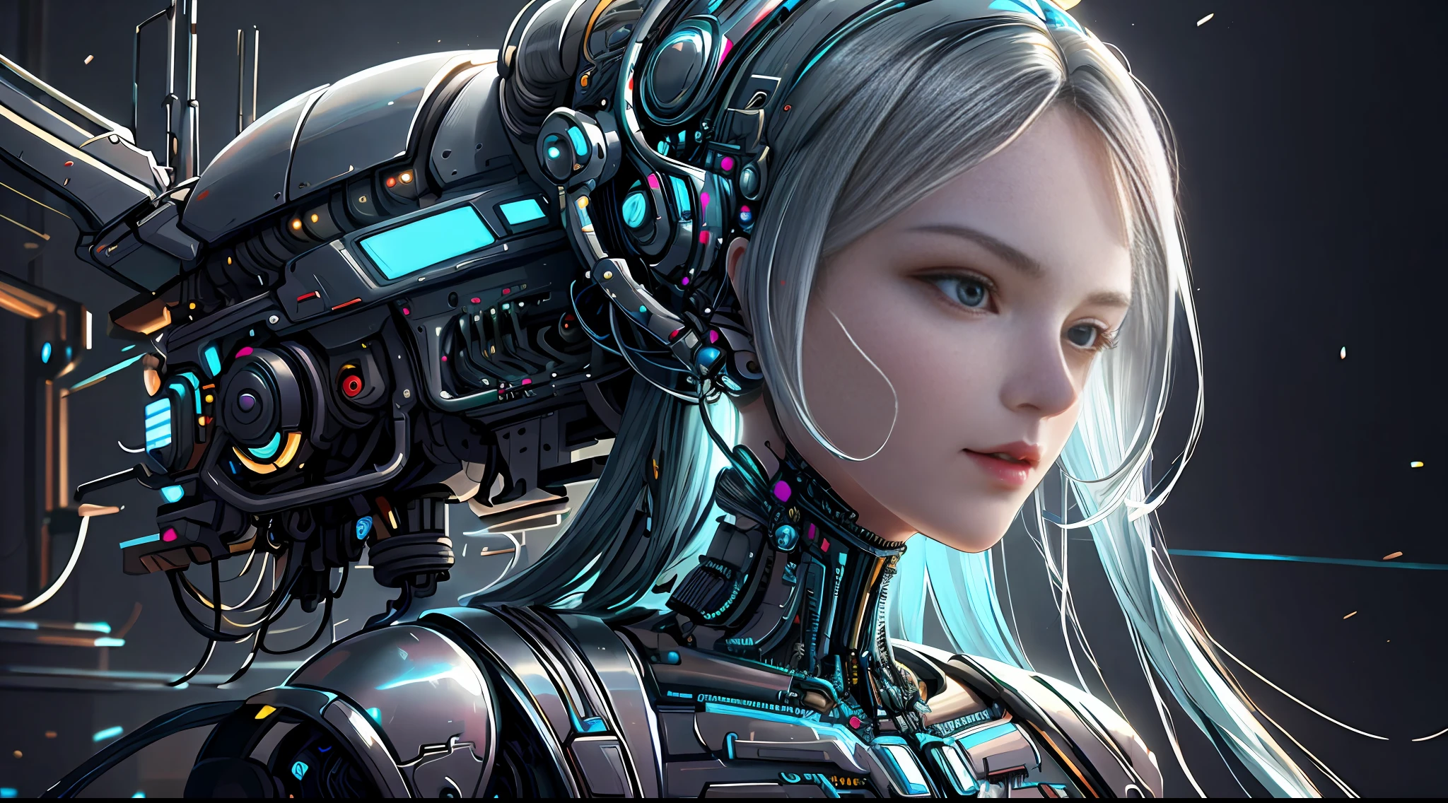 ultra detailed complex 3d rendering of a gorgeous porcelain profile android face, cyborg, robotic parts, 150 mm, beautiful soft studio light, rim light, vibrant details, luxurious cyberpunk, lace, hyper-realistic, anatomical, facial muscles, electrical cables, microchip, elegant, beautiful background, octane rendering, HR Giger style, 8k, best quality, masterpiece, illustration, extremely delicate and beautiful, extremely detailed, CG, unit, wallpaper, (realistic, photorealistic: 1.37), amazing, finely detailed, masterpiece, best quality, official art, 8k unit wallpaper CG extremely detailed, absurd, incredibly absurd, robot, silver helmet,