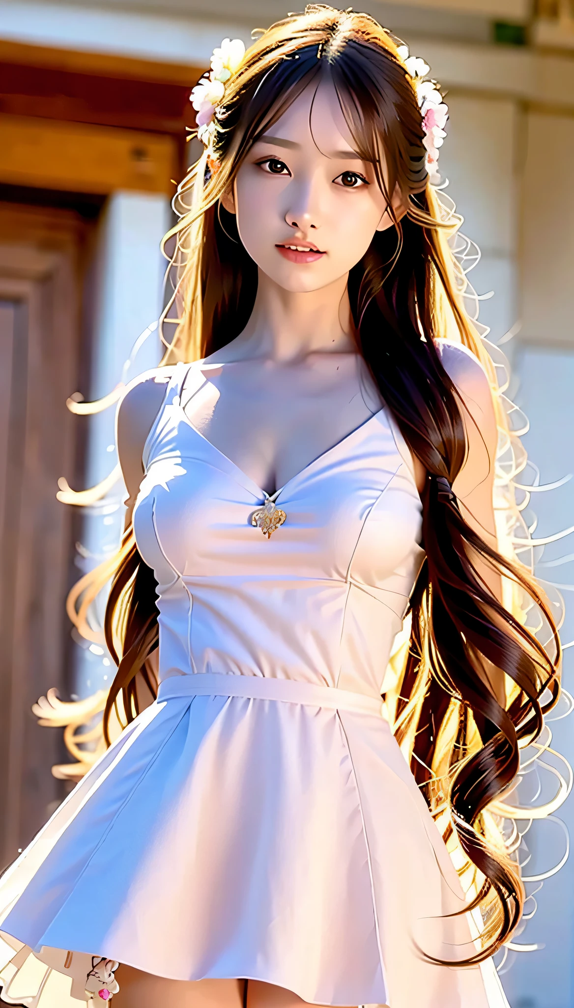 masterpiece,(best_quality:1.2),very_fine_8K_CG wallpaper,colorful,extremely_detailed,highly_detailed,ultra-detailed,(dynamic_angle),(((solo:1.3))),an_extremely_delicate_and_beautiful girl,cute,((light_golden_hair:1.2)),bright_and_detailed_eyes,green_eyes,(long_hair_flowing_with_the_wind),long_bangs_between_eyes,messy hair,payot,lateral_braid,wet_white_dress_with_gold_decoration,wrinkled_skirt