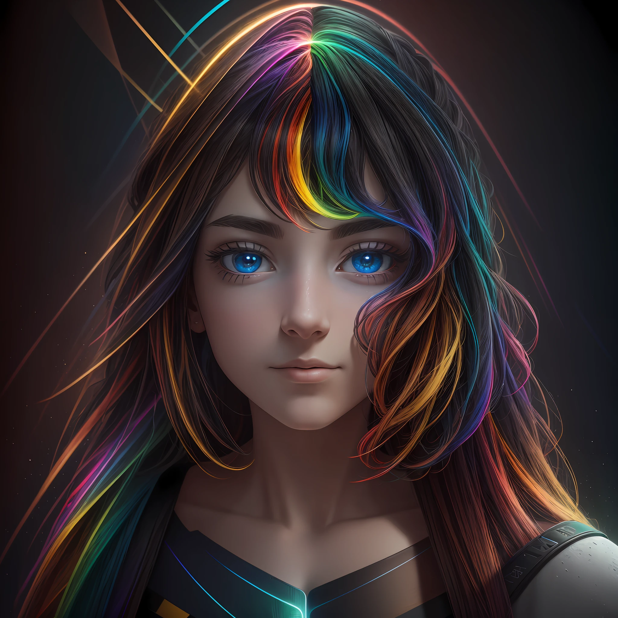 Gad rays, multicolored hair, Surrealism, 8k, super detail, HD, Textured skin masterpiece --auto --s2
