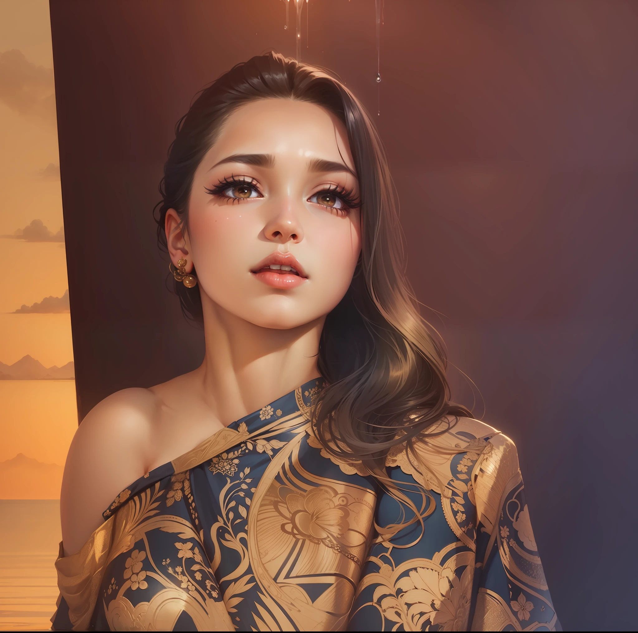 1girl, best quality, nsfw, , straight,, wild, beautiful woman, beautiful art, masterpiece, (masterpiece), Style-Hamunaptra, long lashes, chest grabbing, water, kissing neck, transparent skirt, neckline, provocative, sexy --auto --s2