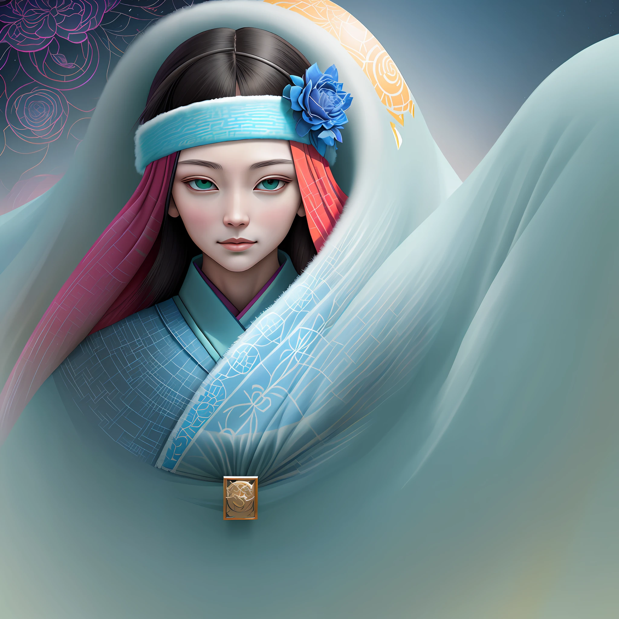 winter solstice day, mystery, artwork in the style of victo ngai, bright colors, ultradetailed, japanese patchwork