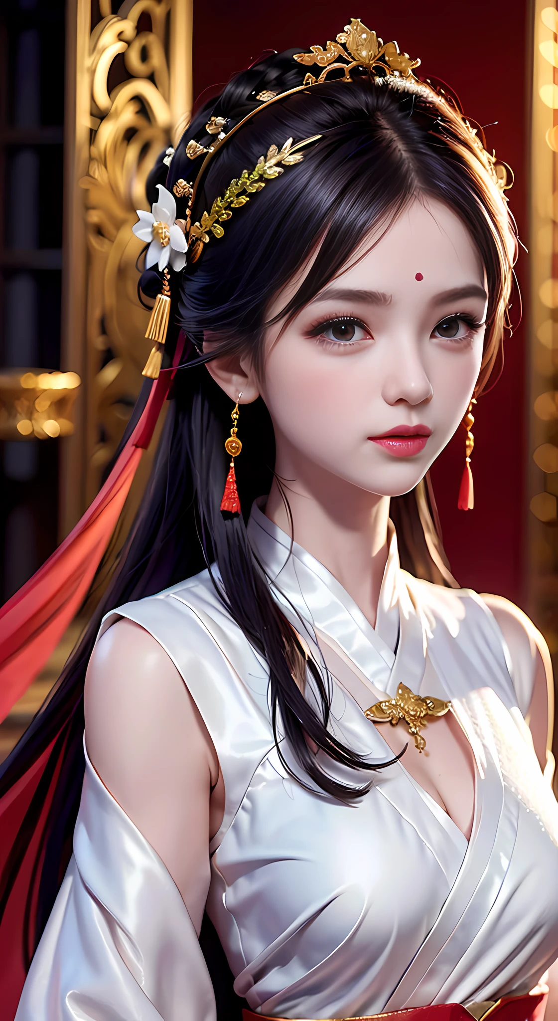 Portrait of Figures, Ancient China, Oriental Women, Tang Style, Double Happiness Background, Wedding Room, Cave Room, Costume Bride, Red Wedding Dress, Red Han Dress, Phoenix Crown Xia Curtain, Hair Coiled, Full of Pearls, Flower Hair Between Eyebrows, Red Candle, Candlelight Illuminates the Room, Best Quality, Original, Very Detailed Masterpiece, Very Detailed CG, Delicate Face, Delicate Robe with Large Sleeves, Divinity, Masterpiece, Delicate Face, Crying, Sadness, Loneliness, Tears, 4K Quality, Girl, Hanfu, Black Hair, Bun, Hair Ornaments, jewelry, delicate face, red clothes, golden patterns, phoenix crown veil, red wedding dress, newlyweds, festive, delicate skin, soft light effect, delicate and smooth hair, exquisite details, eye highlights, fair skin, fine portrayal, extreme details, cinematic quality, charming, thin, cute, slender, well-behaved, shy, black eyes, indoors, candles, candlelight, romantic, warm, (crying: 1.5), (crying)))), (((tears))), tsurime, makeup, sad, depressed, sulking, sobbing, lonely, disappointed, crying, tearing up, tears, tears, tears, tears, Surrealism, ray tracing, UHD, high details, super detail, highres, 8k, high quality, high details, textured skin, ccurate, anatomically correct, best quality, highres, high quality, textured skin, high details, anatomically correct, super detail, anatomically correct, anatomically correct
