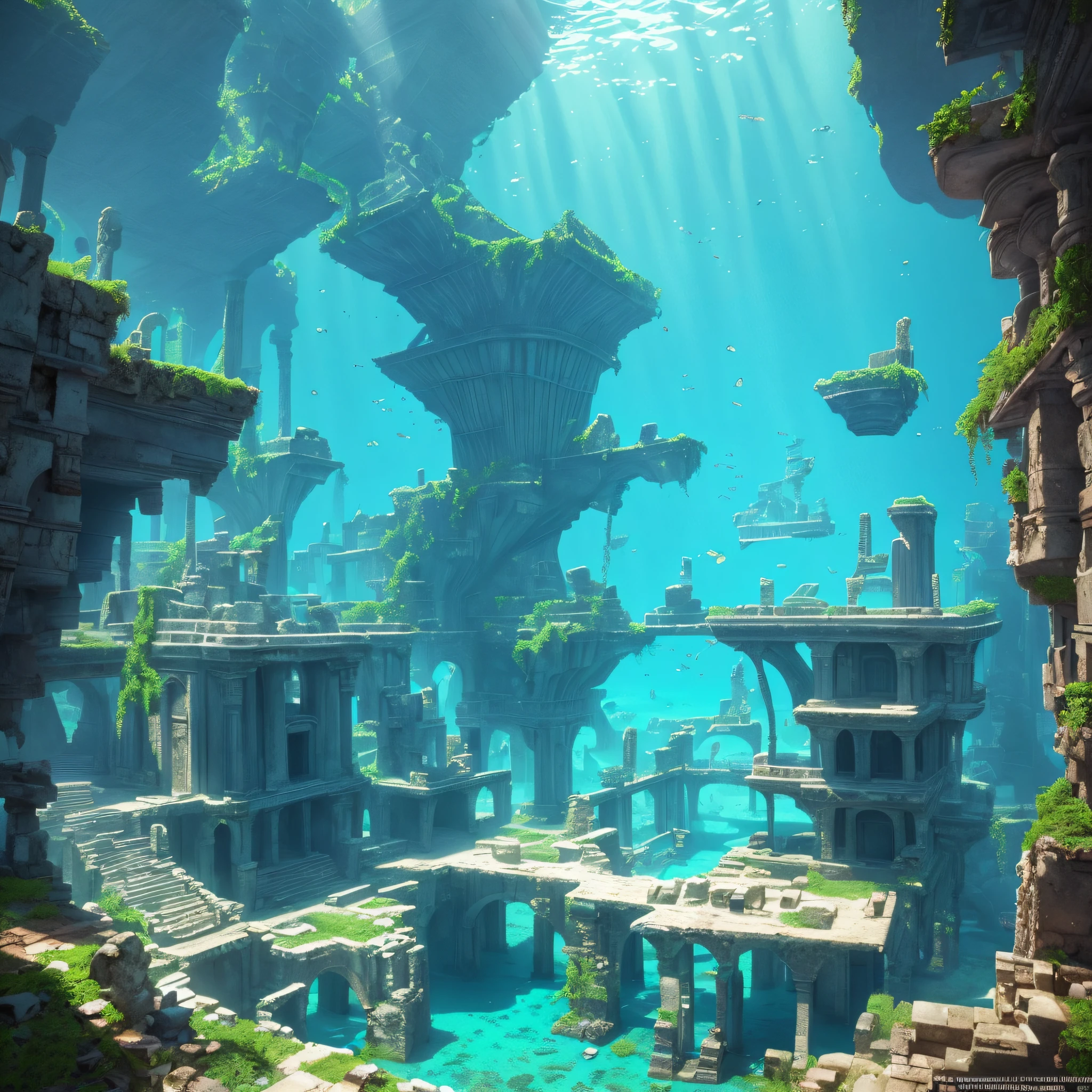 ((ilustre: 1.2) a) perdida cidade de Atlântida, (best quality), (high resolution: 1.1), (dynamic angle), (dramatic lighting), (dramatic shadows), (wide shot), (hidden architecture: 1.3), (underwater ruins: 1.2), (ancient city: 1.2), (vibrant color grading: 1.1), (water reflections), (mystery: 1.2), (fantasy: 1.1), (surreal: 1.1), (deep-sea creatures: 1.2), (submerged ruins: 1.2), (beautiful and decaying), (painterly), (Atlantis: 1.3), (embedding: ruins). --auto --s2