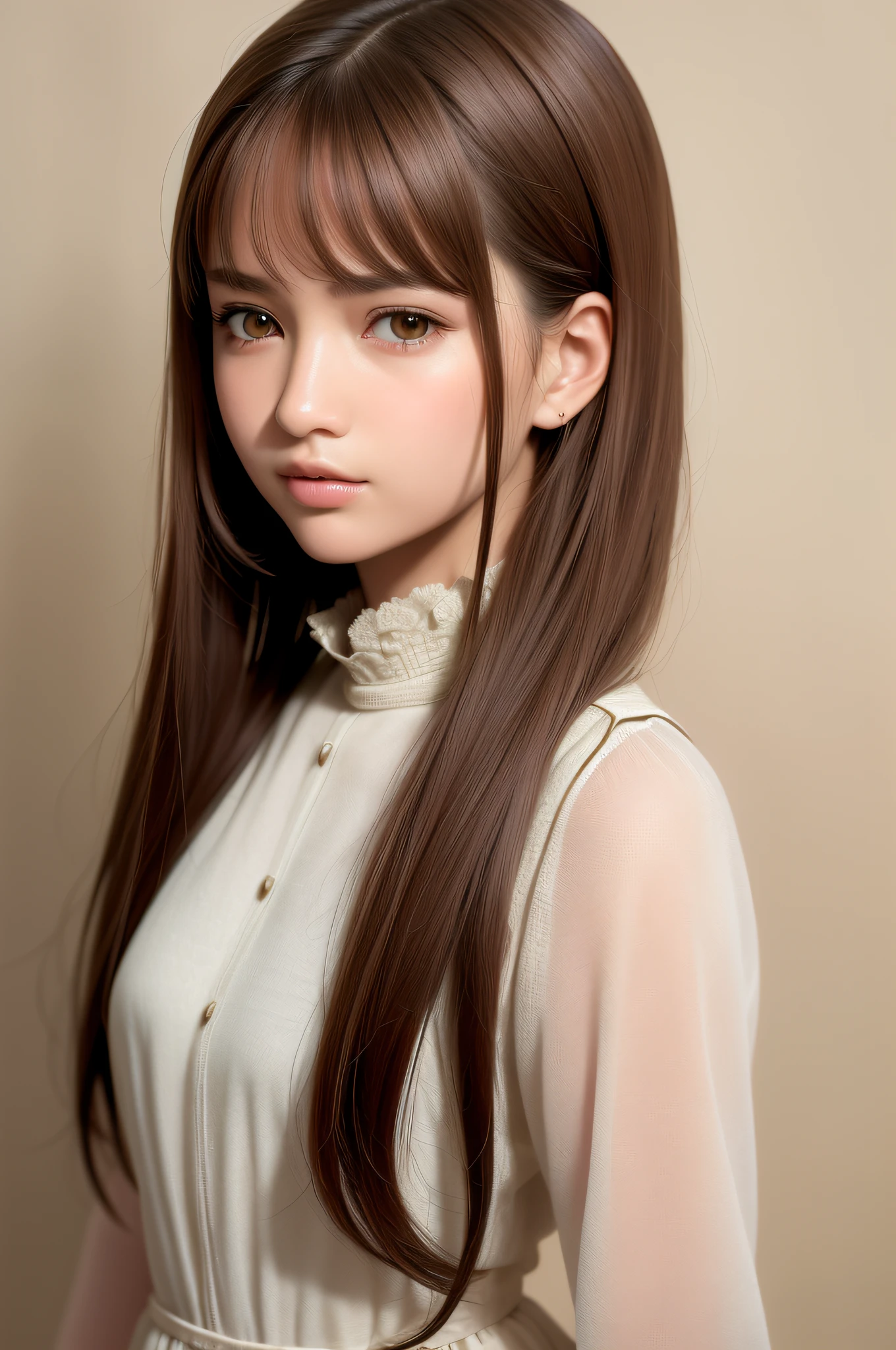best quality, masterpiece, (realistic: 1.2), 1 girl, brown hair, brown eyes, front view, detailed face, beautiful eyes