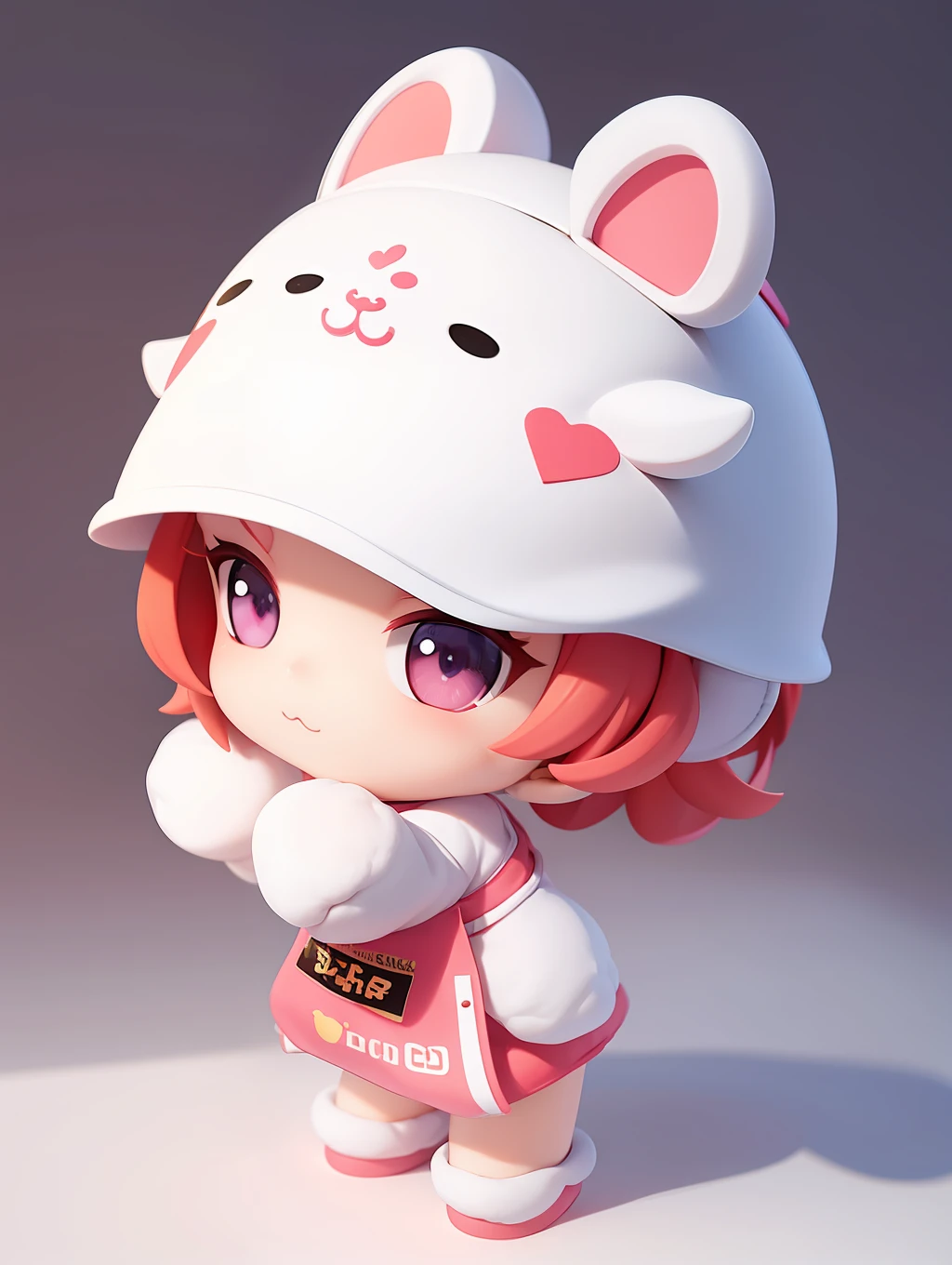 PopMart blind box IP, Chinese zodiac, super cute boy wearing rabbit shaped hat, technological elements, fashionable clothes, streamlined 3D/C4D production: 8K HD picture quality/lighting/ultra-fine lens depiction 1.5, flawless, chibi background/cinematic sense.