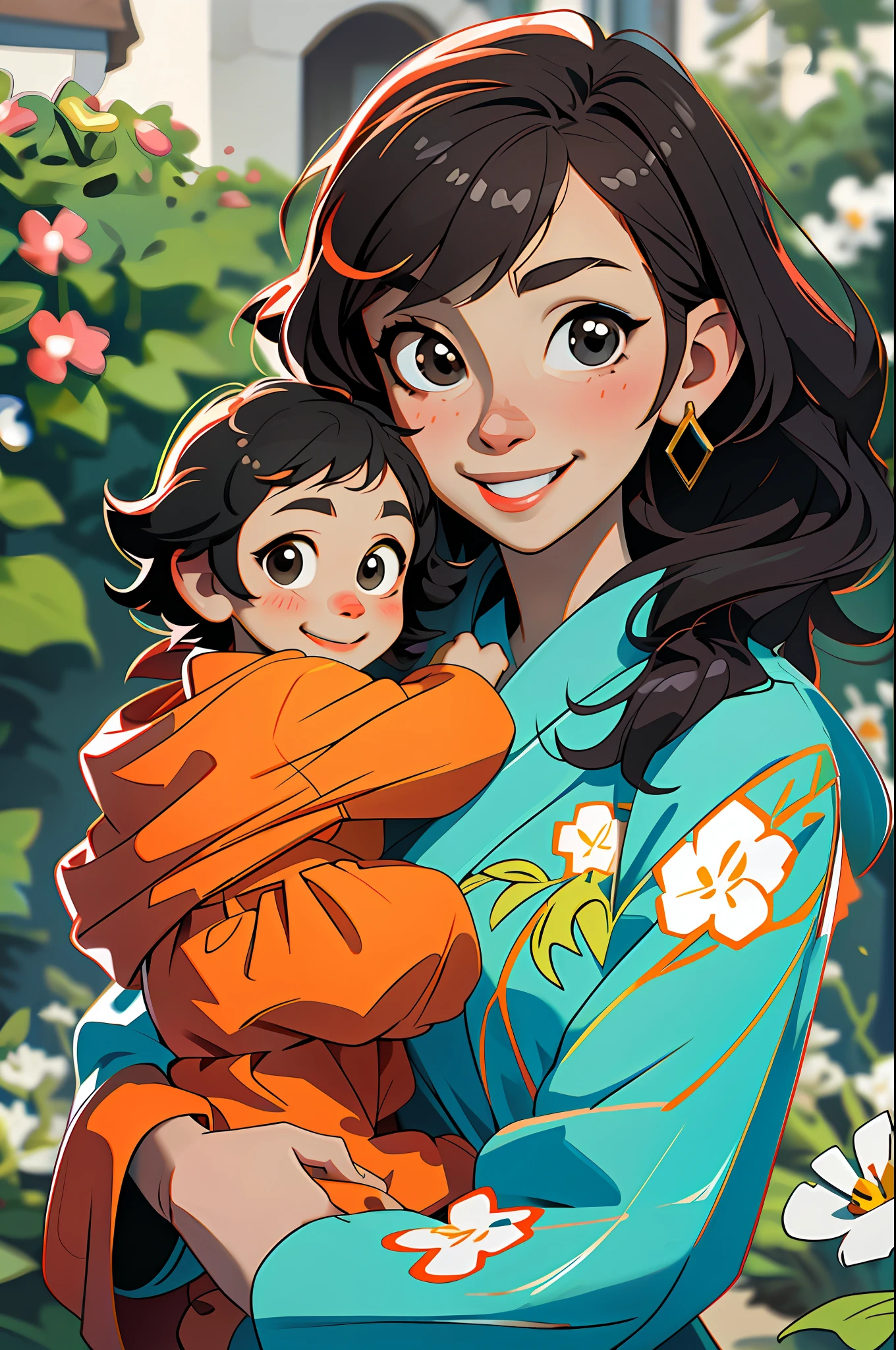 (masterpiece, best quality), family photo, looking at viewer, happy, blurry