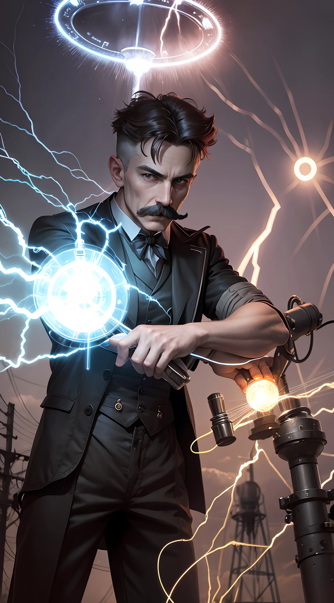 Nicola Tesla, young, mustache, lightning, tesla coil, electricity --auto --s2