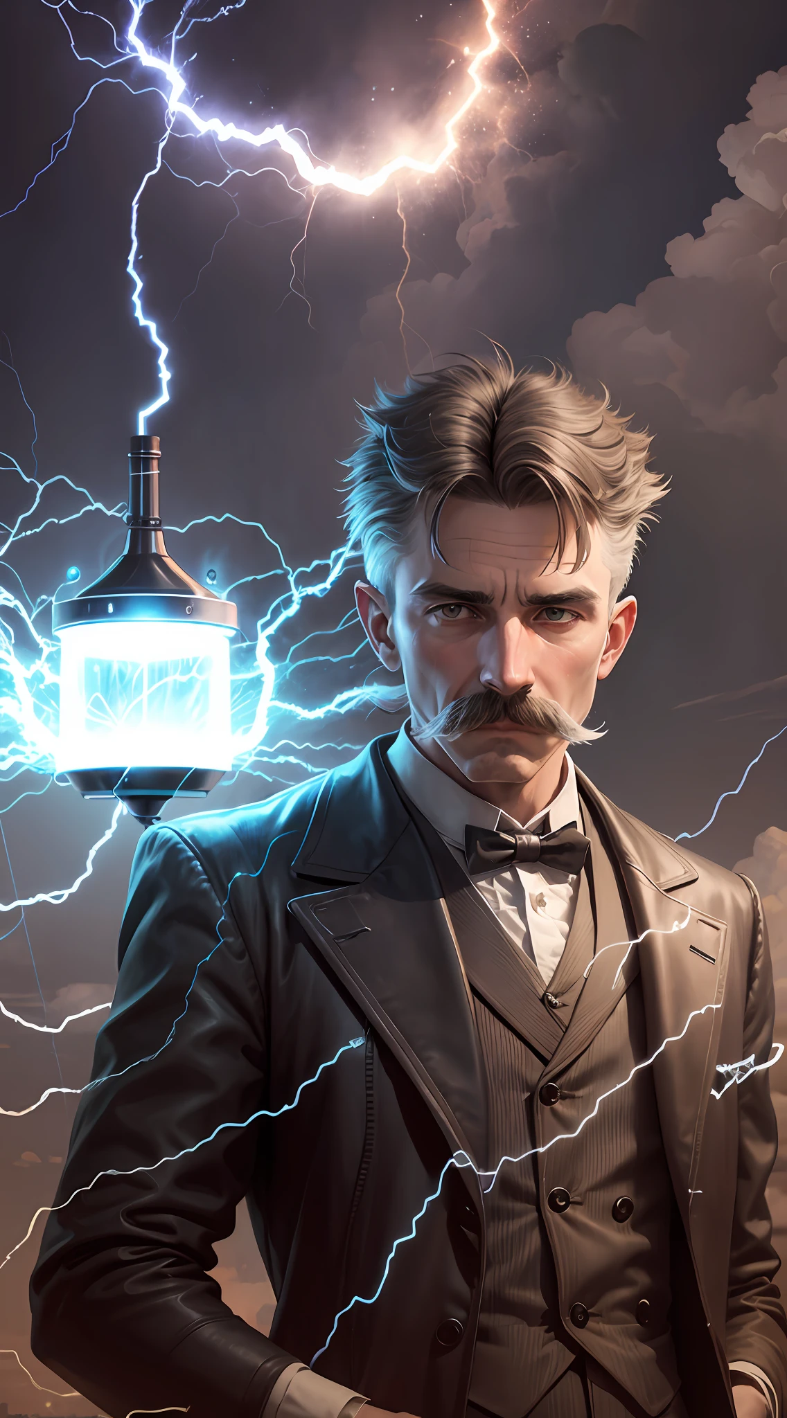 Nicola Tesla, young, mustache, lightning, tesla coil, electricity --auto --s2