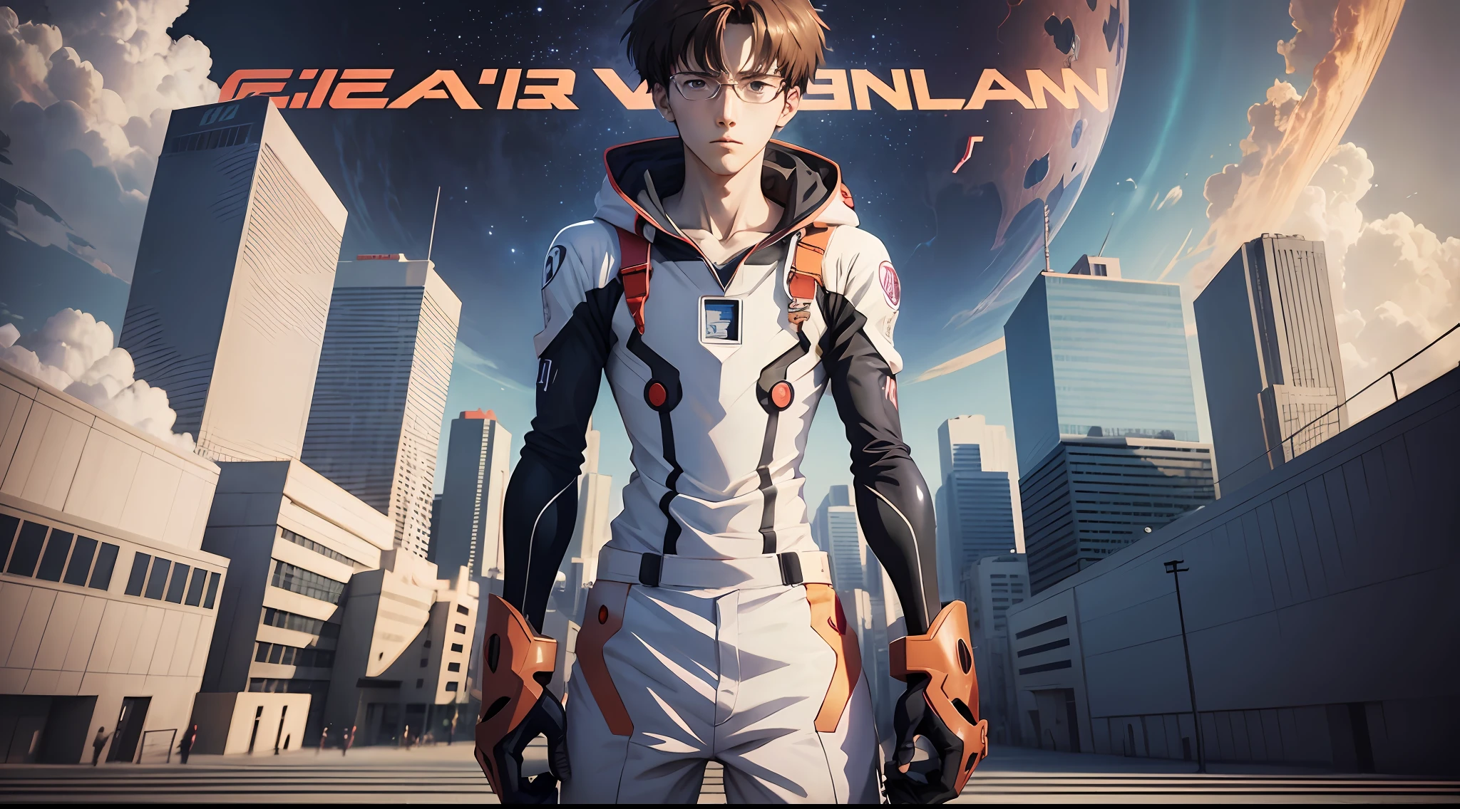 anime poster of a man holding a globe in his hand, ( evangelion ), sci-fi anime, sci fi anime, nge, esuthio, rebuild of evangelion 1 0 8 0 p, modern sci-fi anime, from evangelion, end of evangelion poster, evangelion, sao, the end of evangelion, end of evangelion --auto --s2