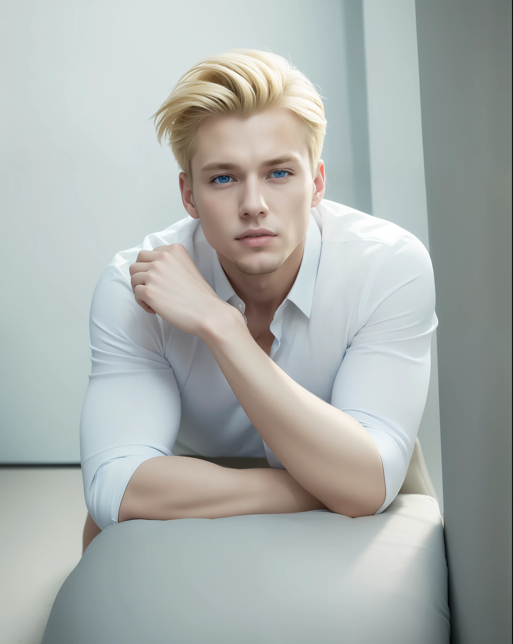 Handsome and blond man. Blue eyes