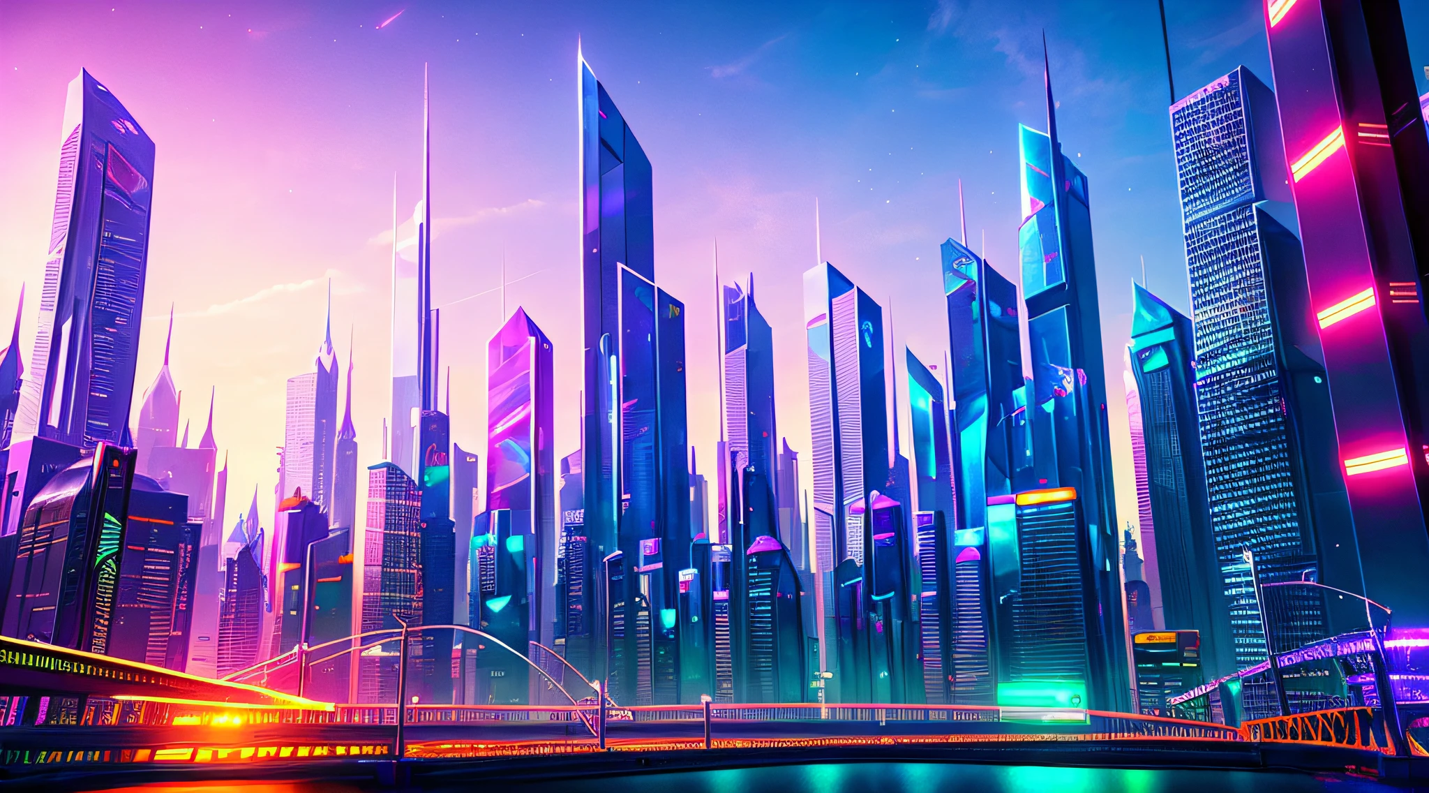 futuristic city, colorful lighting, spider-verse, ultra realistic