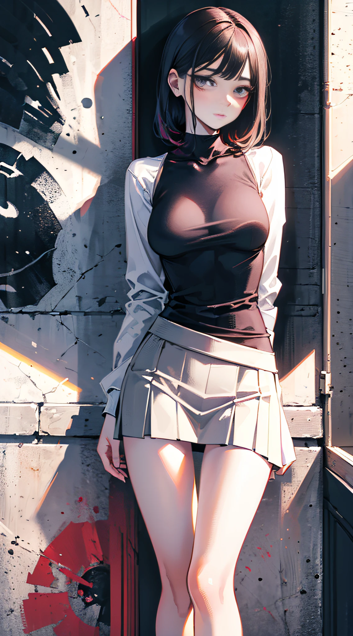 (photorealistic:1.3),
best quality,
1 slim girl, slender, standing, standing_pose, solo focus, blush,
narrow waist, medium breast, beautiful face, athletic body,
look at viewer, pov,
fashionable shirt and skirt,
back against a wall, in front of a wall