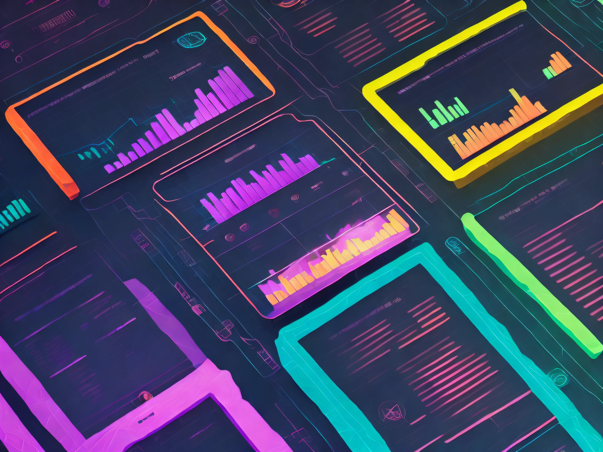 an illustration of charts of finance, accounting, numbers, money, neon colors by Kilian Eng