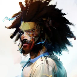 Man with afro hair, with brown eyes