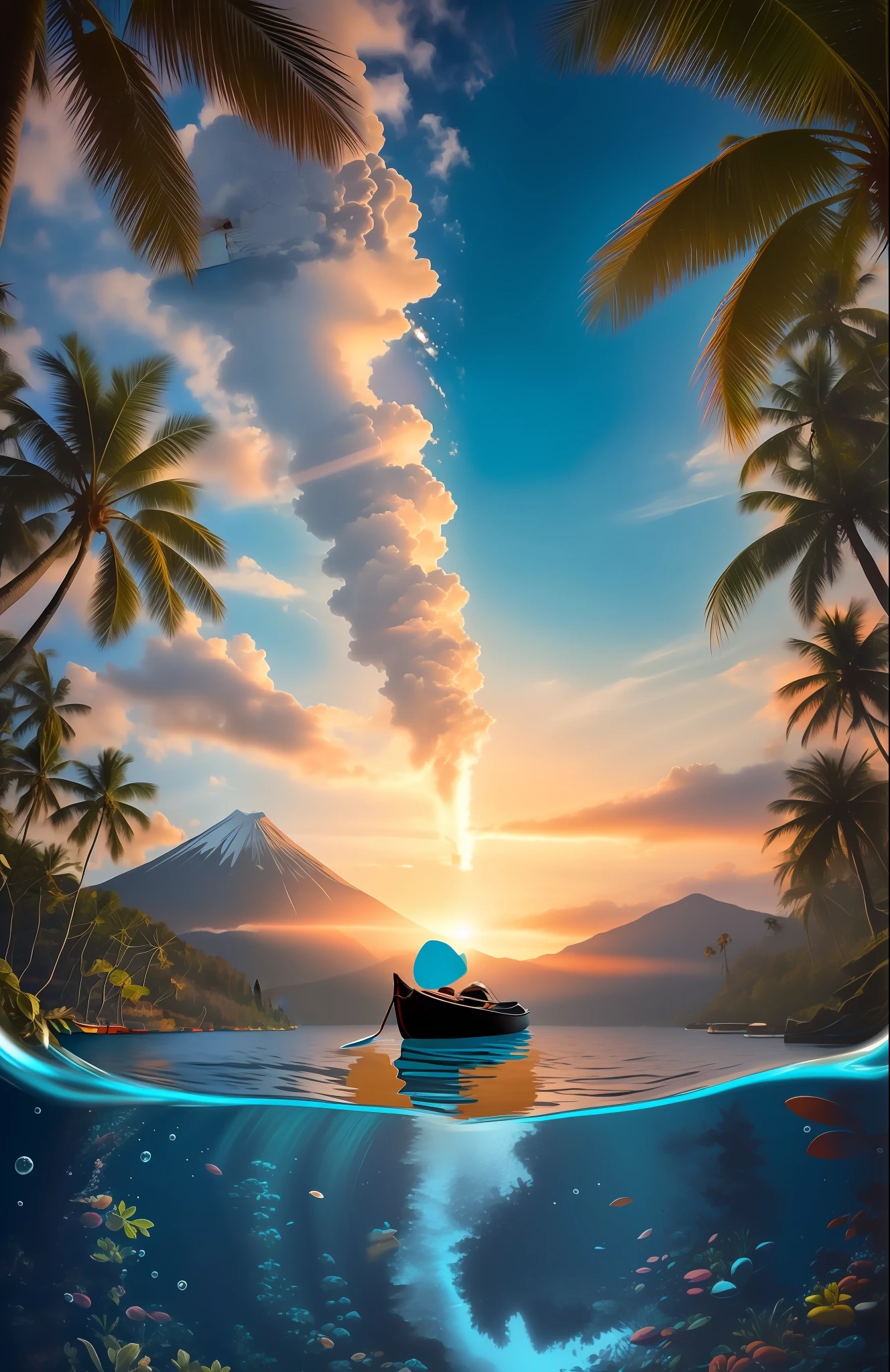 wooden canoe boat floating on the water