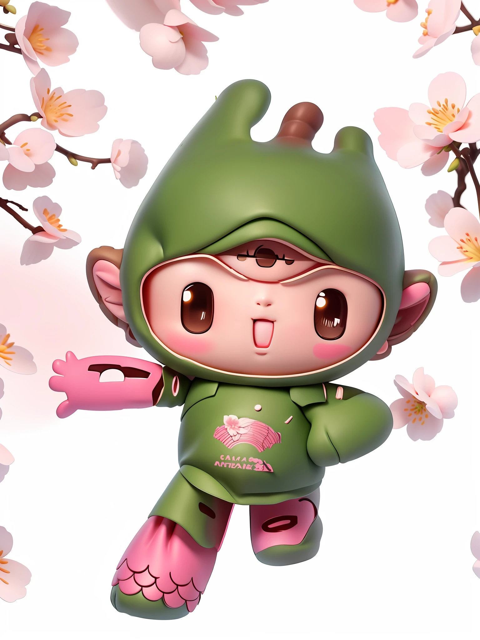 (Daisaku), (Excellent), (Super Detailed), (Full Body: 1.2), Chibi, Cute, Smile, Open Mouth, Play Guitar, Music, Berets, Hold Guitar, Coat, Blush, Tree, :3, Shirt, Short Hair, Cherry Blossoms, Green Headgear, Confusion, Brown Hair, Blush Sticker, Long Sleeves, Bangs, Headphones, Brunette Hair, Pink Flower, (Beautiful and Delicate Face), (Beautiful and Delicate Eyes),