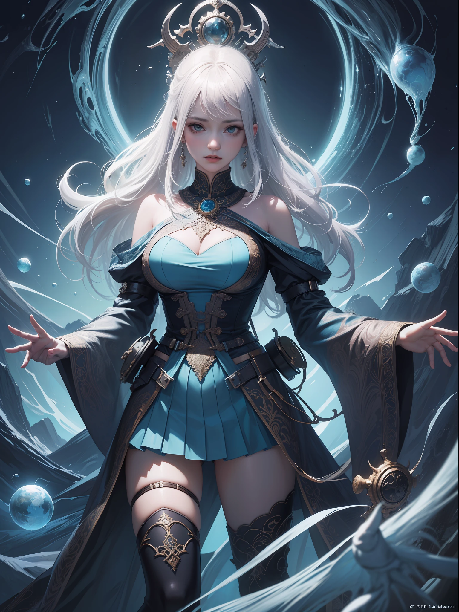 Official Art, Concept Art, Unity 8k Wallpaper, Super Detailed, Beautiful Aesthetic, Masterpiece, Top Quality, (Zentangle, Mandala, Tangled, Tangled), (Fractal Art: 1.3), One Girl, Highly Detailed, Dynamic Angle, Cowboy Shot, Most Beautiful Form Chaos, Elegant, Brutalist Design, Vibrant Colors, Huge Magic, Wizard, Aristocratic Costume, Romanticism, James Jean, Robbie Dowi Antono, Ross Tran, Francis Bacon, Michal Muratz, Adrian Guyney