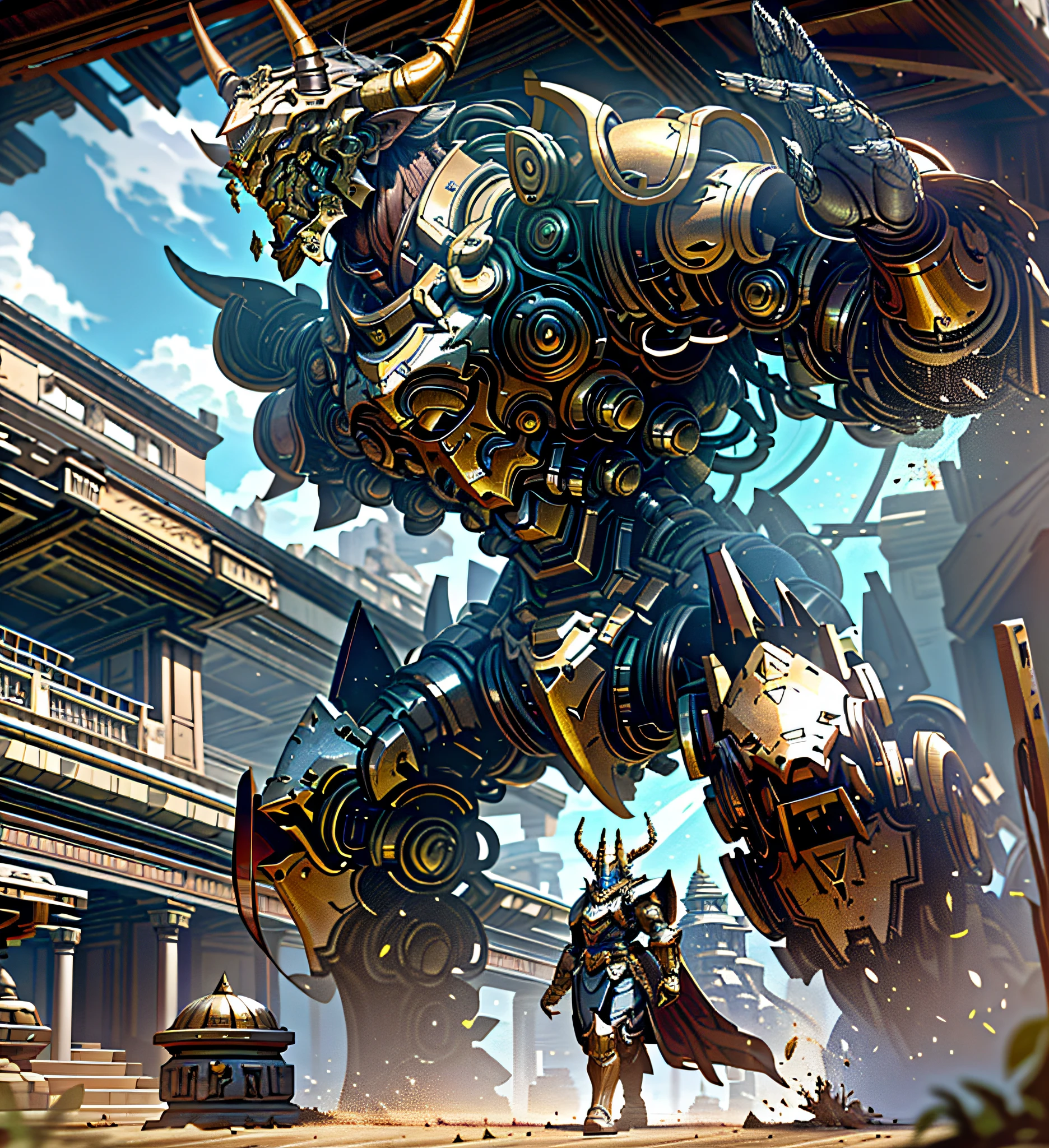 Sturdy armour, old, 90, Inorganic giants, golems, fantasy, super robots, horns, ancient civilisations,