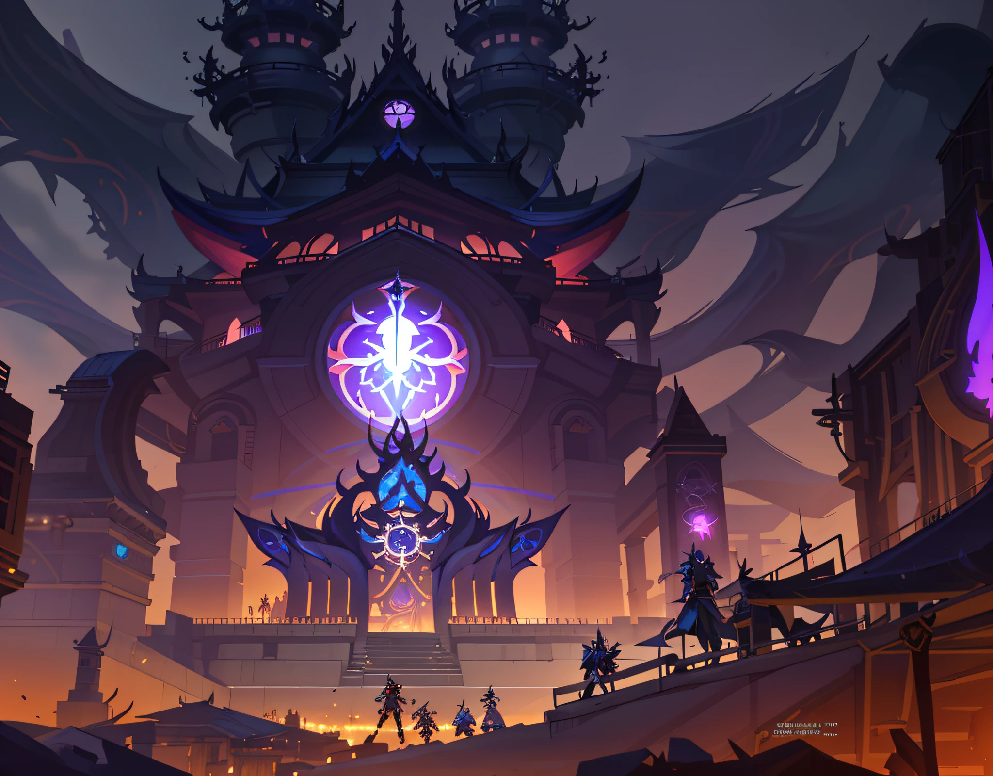 a close up of a building with a lot of lights on it, onmyoji detailed art, riot games concept art, onmyoji, world of warcraft art style, feng zhu concept art, keqing from genshin impact, rossdraws global illumination, world of warcraft concept art, style of duelyst, league of legends concept art