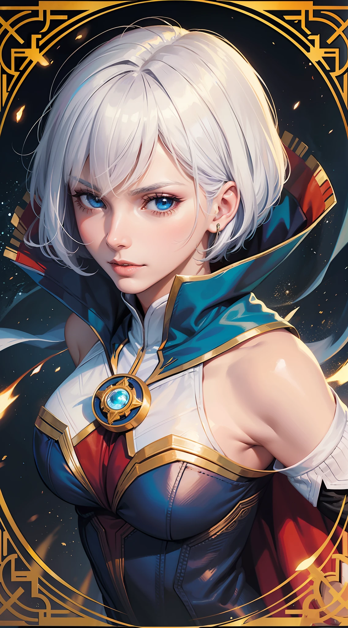 Woman with short white hair, Doctor Strange magic, magic cape