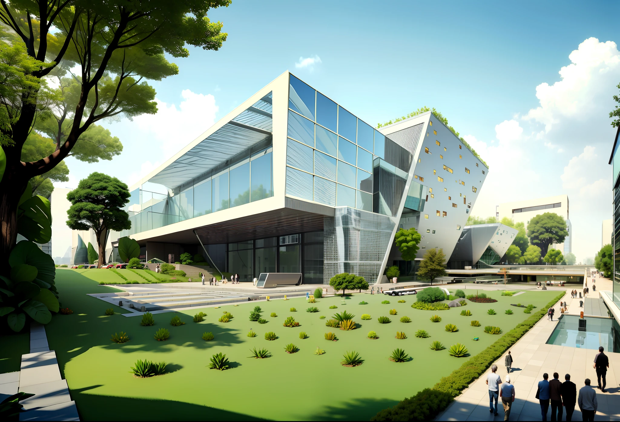 rendering of a large building with a lot of windows and a lot of cars, architectural rendering, medical research facility, sharp hq rendering, wide angle exterior 2022, architectural render, artistic render, detailed picture, photo render, detailed image, feng zhu |, architecture render, by Zha Shibiao, by Shen Zhou, wu liu