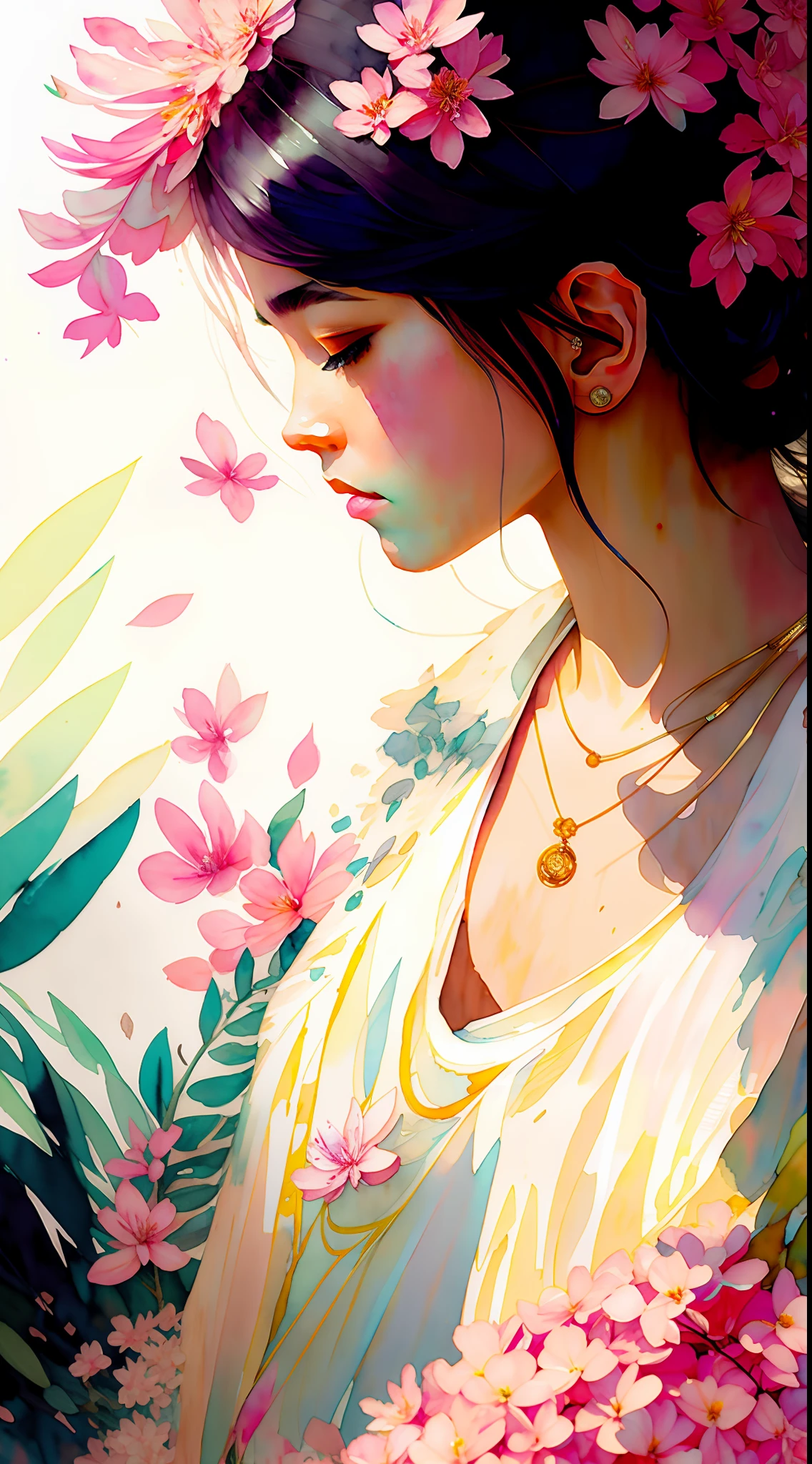 wtrcolor style, (azalea) digital art, official art, windblown, masterpiece, gorgeous, ((watercolor)), paint splashes, intricate details. Great detail, [pinging: 0.7]