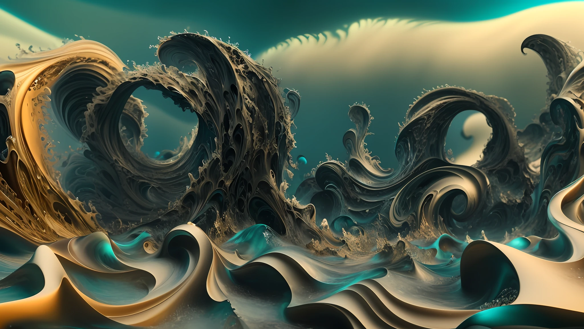 a close up of a very large wave in the ocean, 4k highly detailed digital art, mind-bending digital art, infinite fractal waves, extremely detailed digital art, fractal waves, hyper detailed digital art, sylvain sarrailh and igor morski, digital art 4k unsettling, 4 k surrealism, surrealistic digital artwork, surrealism 8k, fractal landscape