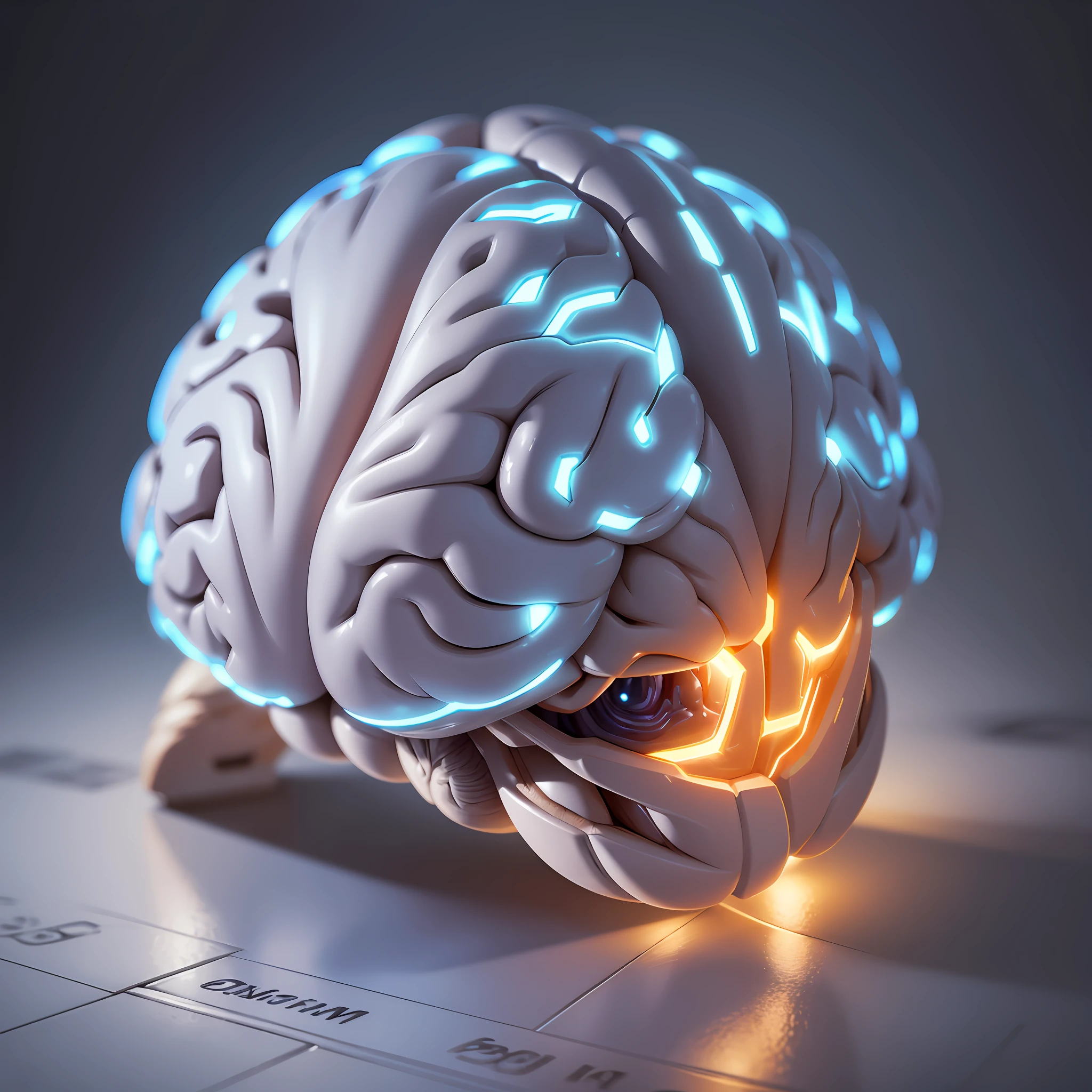 (close-up) of (a brain) (bright and gleaming):0.9, (cortex details):1.1, dark background, (effect of volumetric illumination):1.1