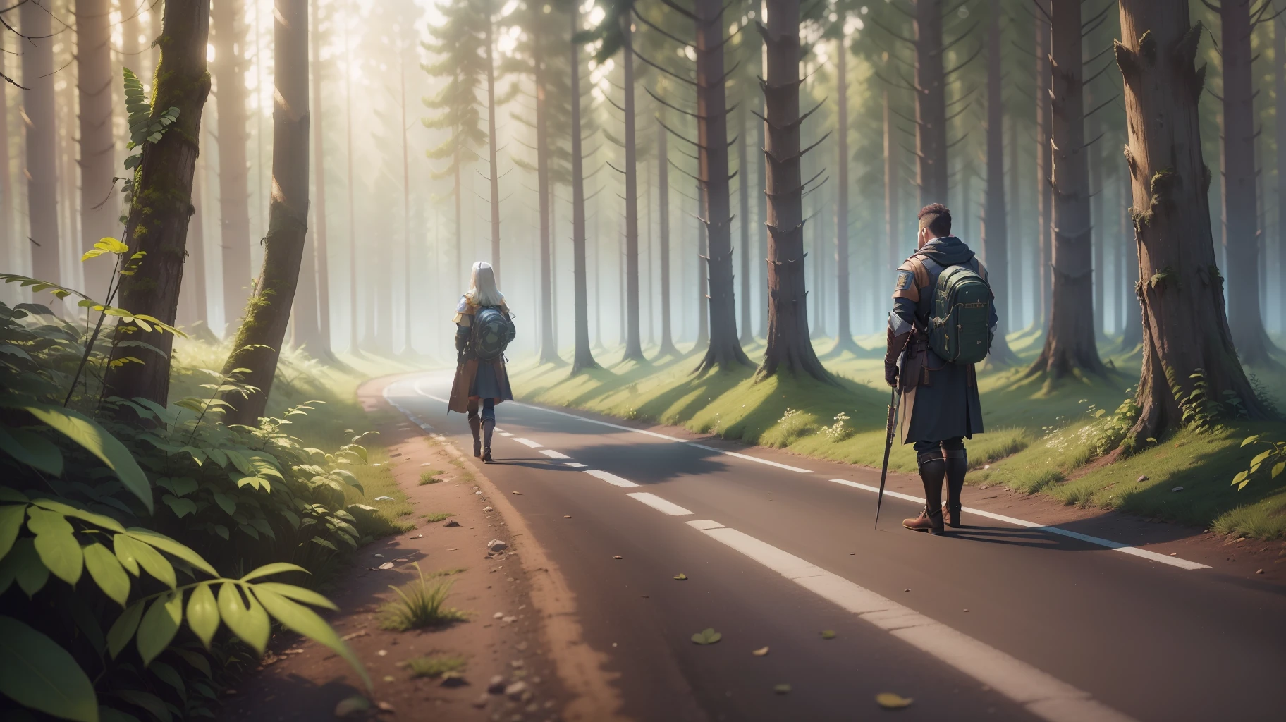 best quality, 500px, cgsociety, 8k, raw photo of (beautiful: 1.2), guards, real guard in the forest, n, road, path full body, ambient light, backlight, volumetric lighting, realistic, realistic lighting, cinematic lighting, depth of field, sharp focus, (high contrast: 1.2), (film grain), standing