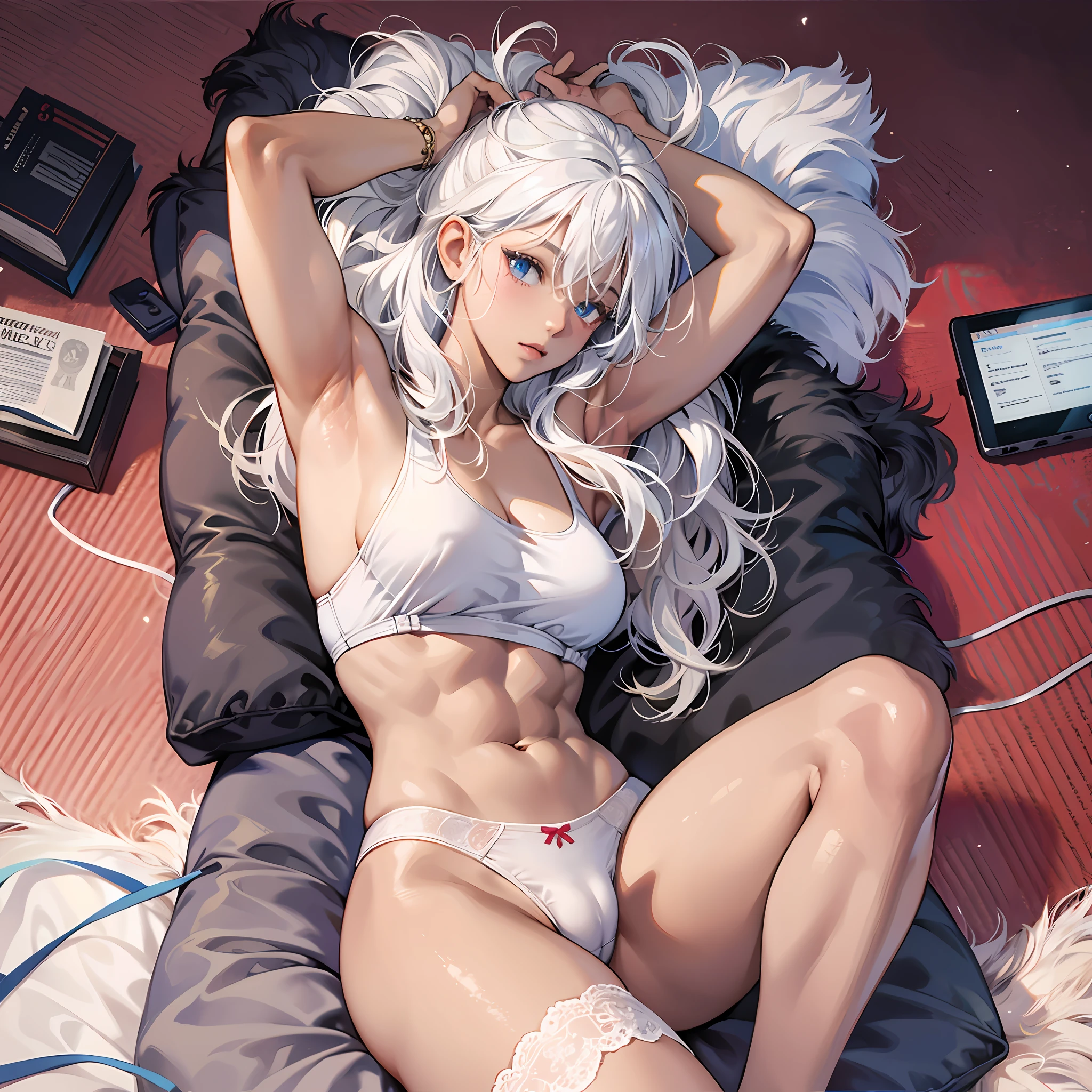Muscular, dark-skinned, white-haired, underwear high school girl --auto --s2