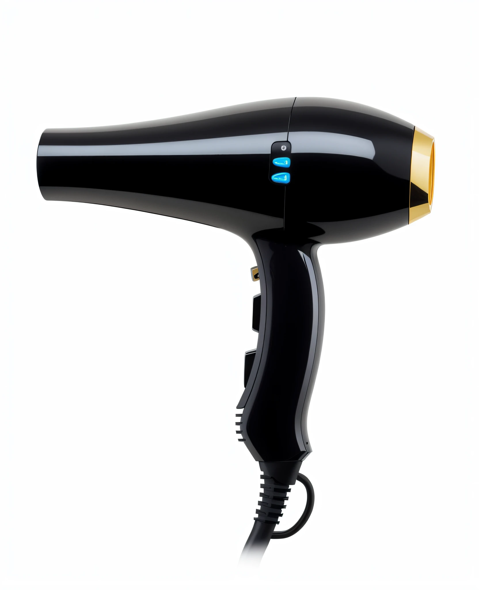 hair dryer close-up, hair dryer, professional product photos, smooth light and shadow transitions, black main color, professional product shooting, professional, lux 3 5 fle, ultra hd, professional product photography, product photos, high quality product photos, unchanged structure,