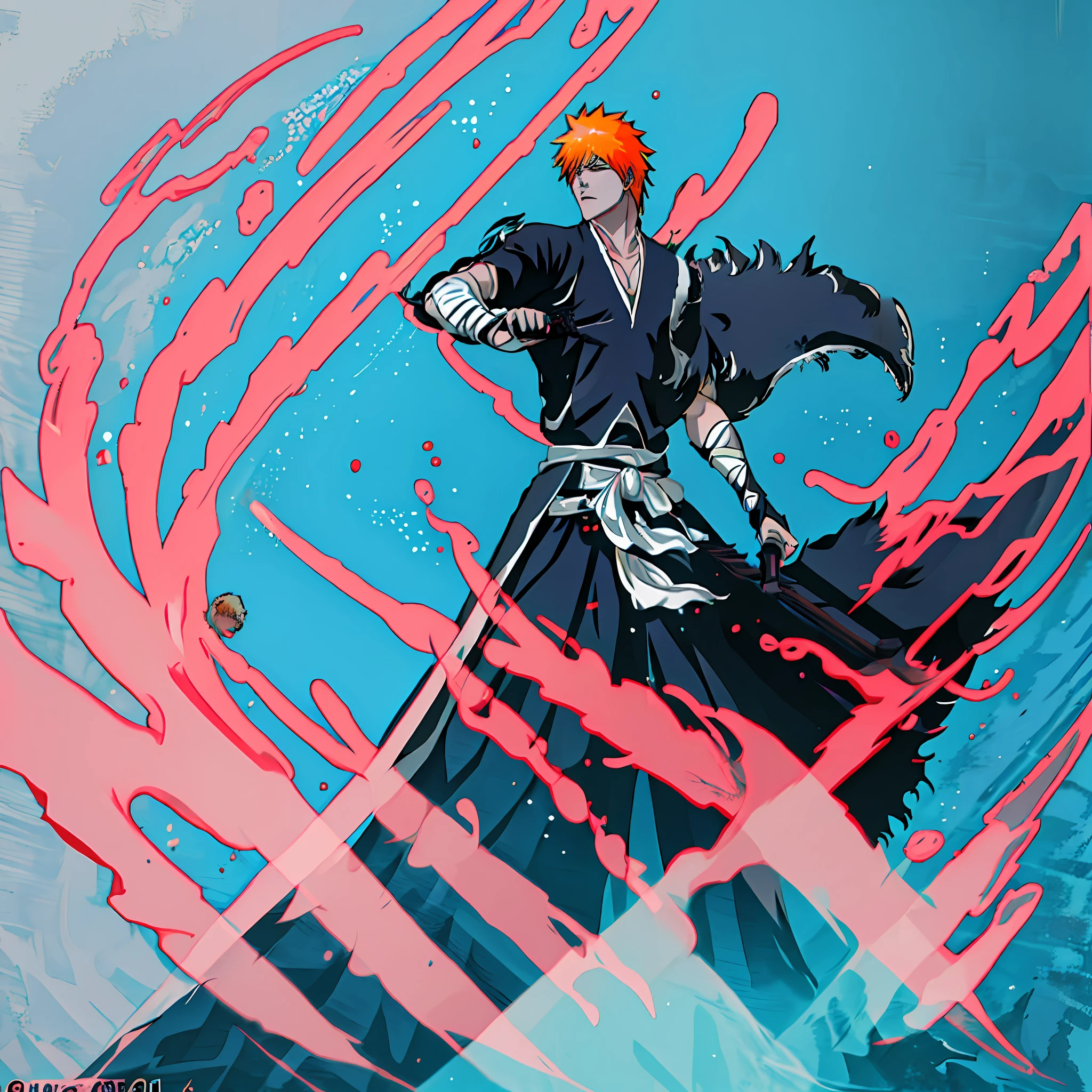 (masterpiece, best quality:1.2),1boy, perfect face, Ichigo kurosaki,holding a huge sharp great sword with bandages at the handle,badass pose,bleach, powerful aura,red aura,8k,64k, HD, unparalleled masterpiece, dynamic lighting, cinematic, epic, atmospheric pressure, highest quality digital art, rtx, ray tracing,art by Tite Kubo,official art