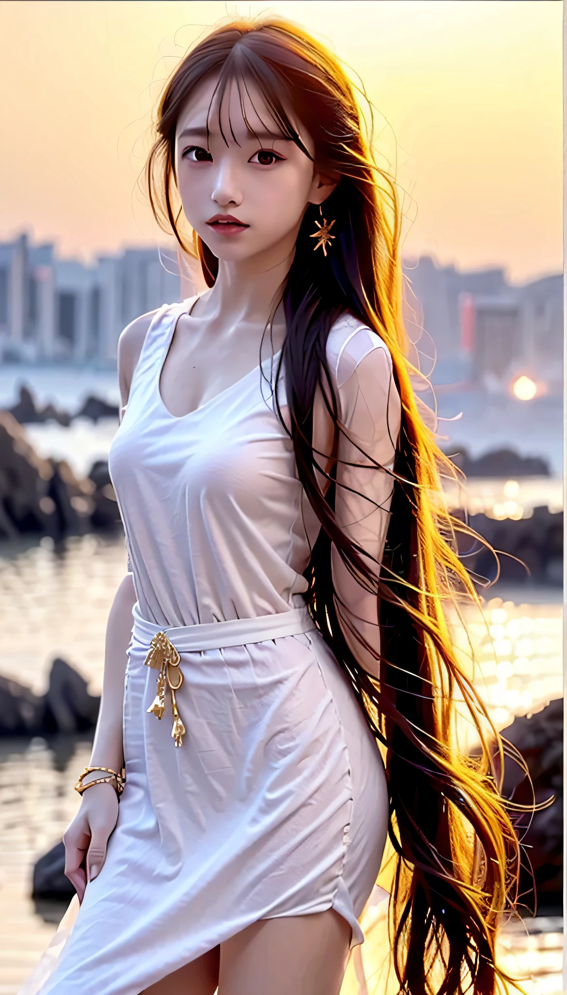 masterpiece,(best_quality:1.2),very_fine_8K_CG wallpaper,colorful,extremely_detailed,highly_detailed,ultra-detailed,(dynamic_angle),(((solo:1.3))),an_extremely_delicate_and_beautiful girl,cute,((light_golden_hair:1.2)),bright_and_detailed_eyes,green_eyes,(long_hair_flowing_with_the_wind),long_bangs_between_eyes,messy hair,payot,lateral_braid,wet_white_dress_with_gold_decoration,wrinkled_skirt