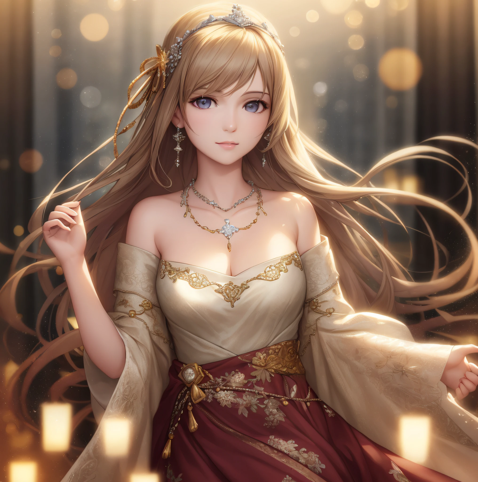 Best Quality, Masterpiece, High Resolution, 1girl, Porcelain Dress, Hair Accessories, Necklace, Jewelry, Beautiful Face, Physically, Tyndall Effect, Realistic, Dark Studio, Rim Lighting, Duotone Lighting, (High Detail Skin : 1.2), 8k uhd, dslr, soft light, high quality, volume light, candid, photo, high resolution, 4k, 8k, bokeh