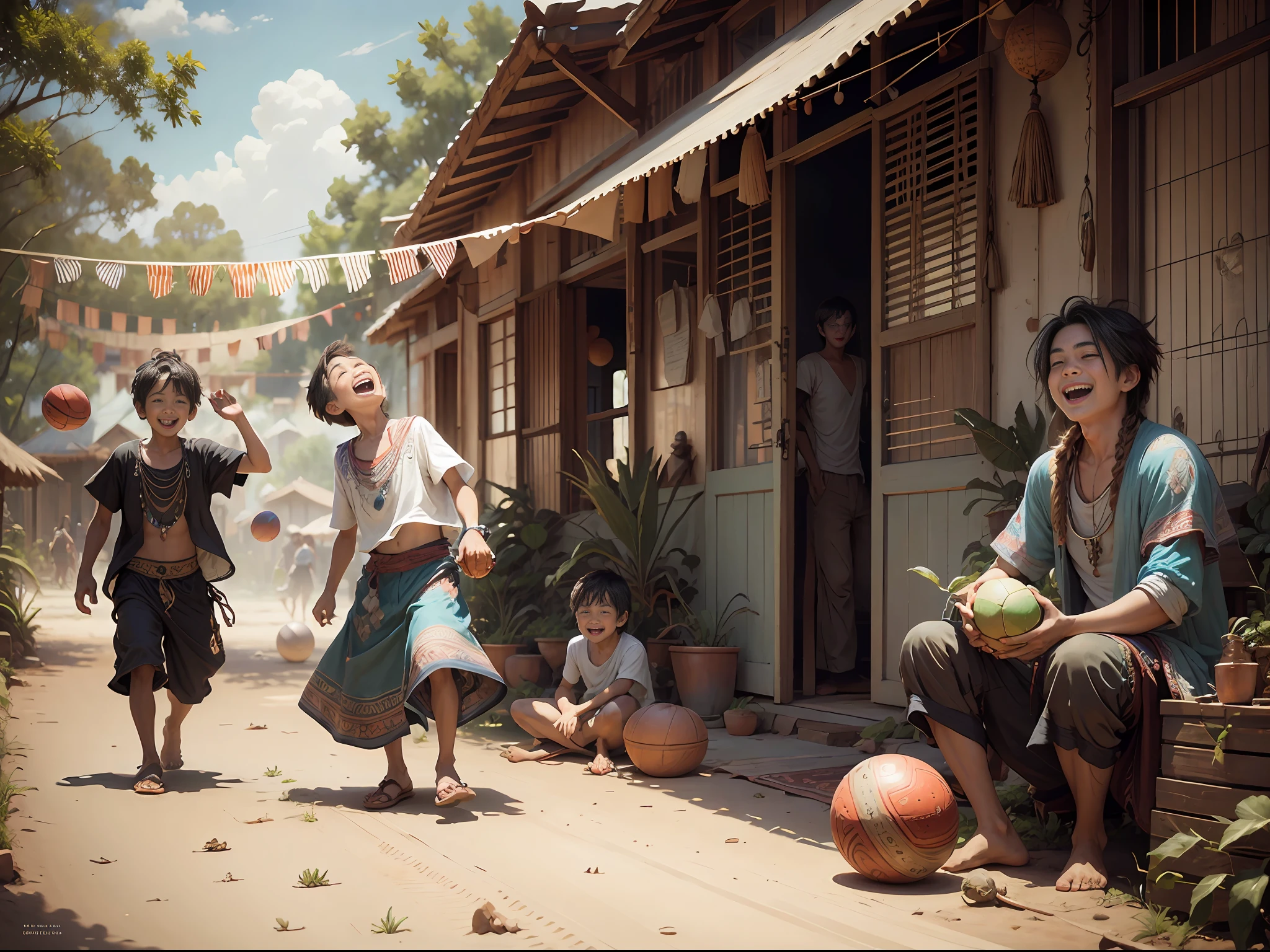 bohoai (happy boys and girls) playing with a ball