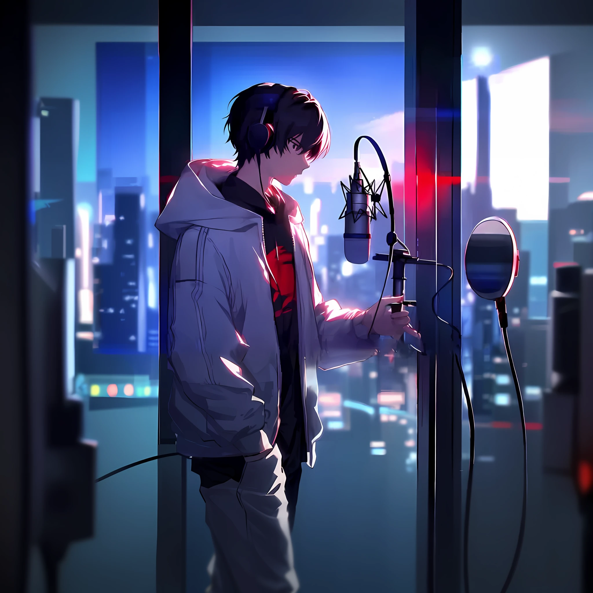 anime boy in a recording studio with a microphone and headphones, nightcore, anime wallpaper 4k, anime wallpaper 4 k, anime art wallpaper 8 k, high quality anime artstyle, 4k anime wallpaper, anime wallaper, anime boy, 8k!, anime style 4 k, with headphones, ig studios anime style, anime style. 8k