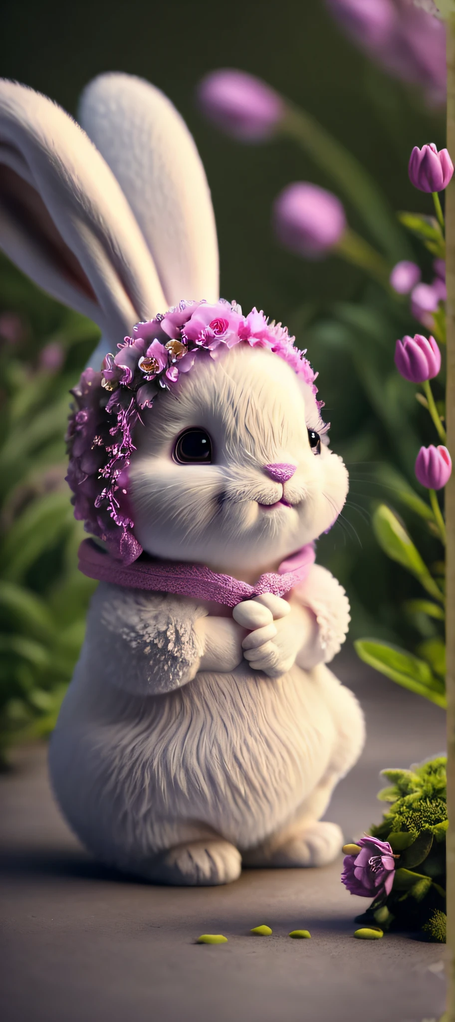 bunny, blur, bunny, flower, nature, no_humans, depth of field, to8contrast style, DARK_Glam, wearing DRK_Glam, deep shadows, (dark: 1.4) --auto --s2