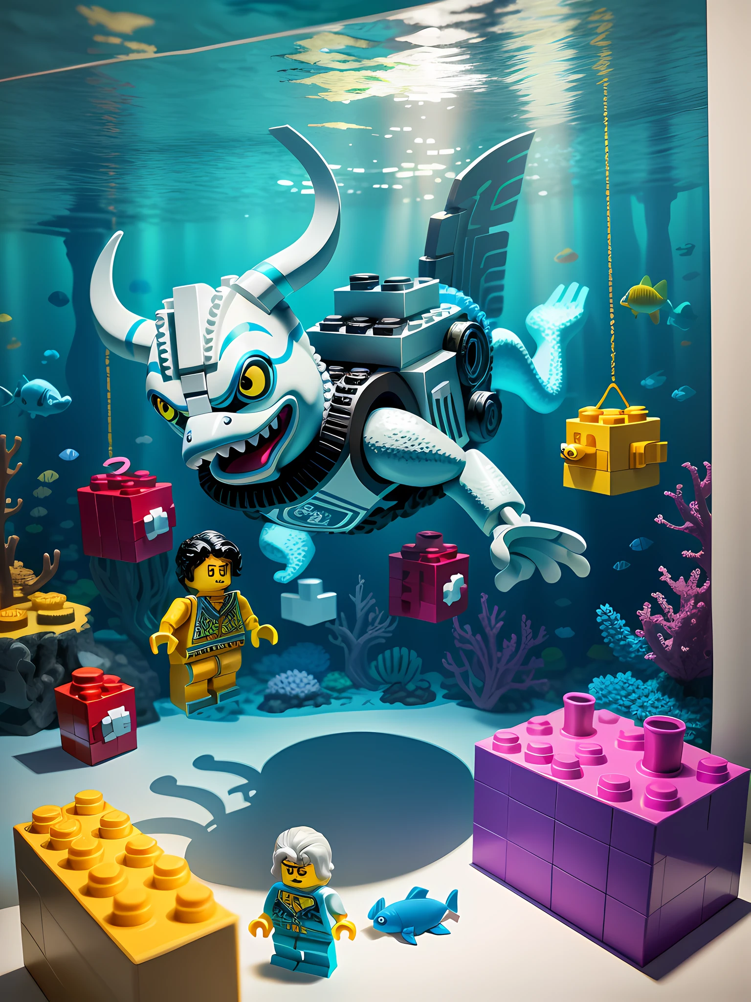 Lego style, underwater world, rich color matching, blind box style, toy model, collector's edition decoration